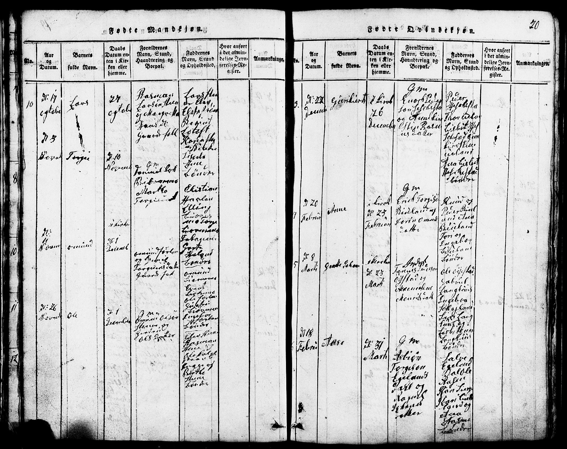 Lund sokneprestkontor, AV/SAST-A-101809/S07/L0001: Parish register (copy) no. B 1, 1815-1853, p. 20