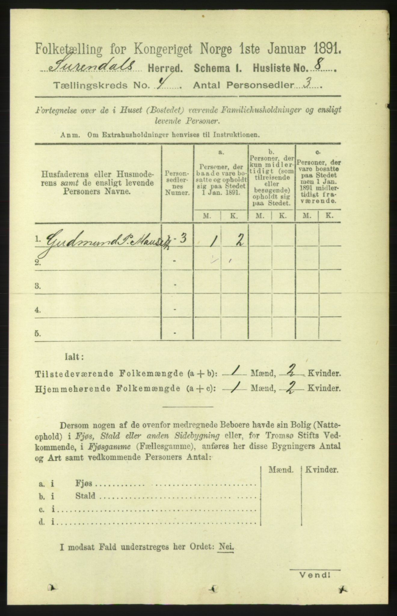 RA, 1891 census for 1566 Surnadal, 1891, p. 1030