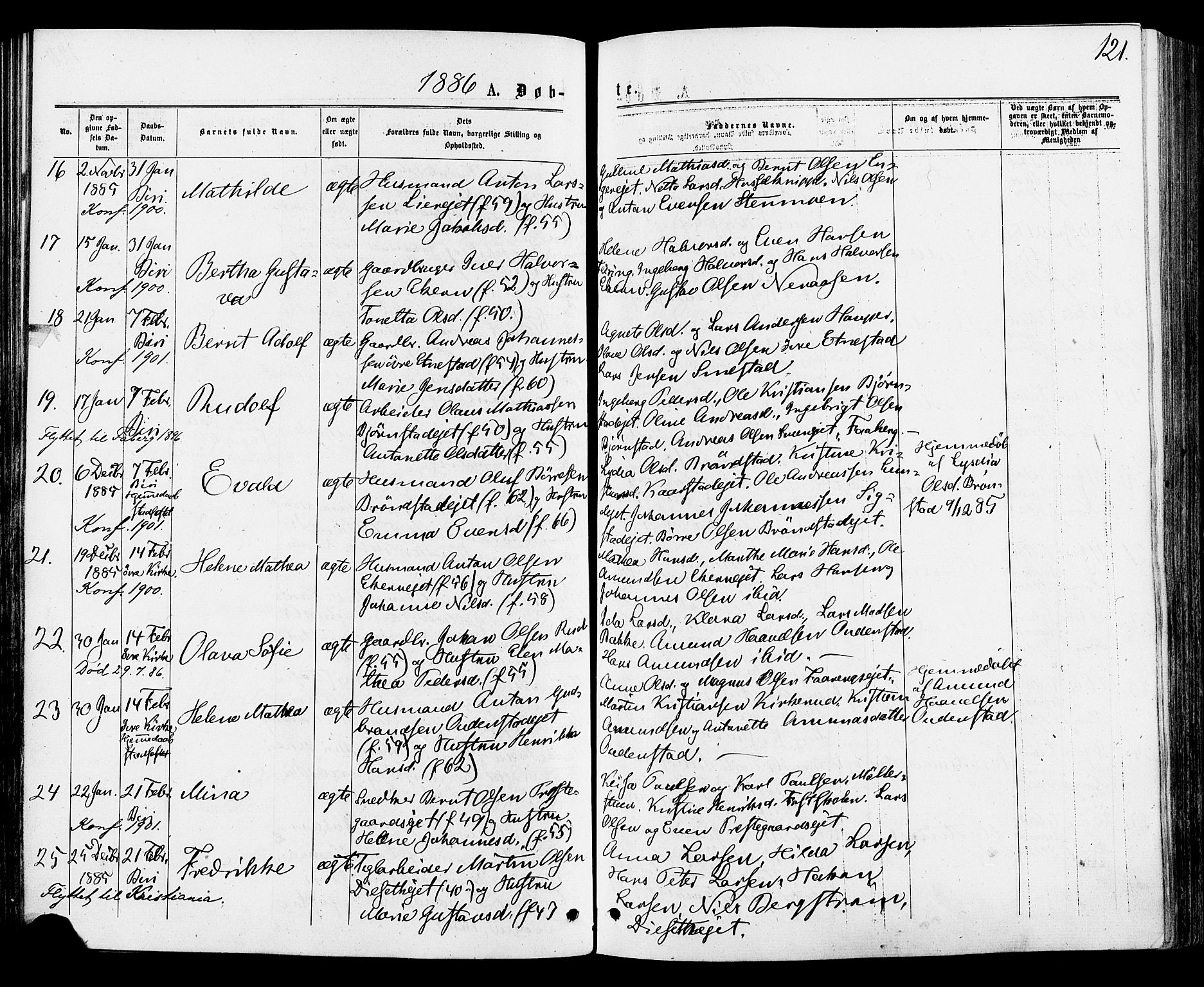 Biri prestekontor, AV/SAH-PREST-096/H/Ha/Haa/L0006: Parish register (official) no. 6, 1877-1886, p. 121