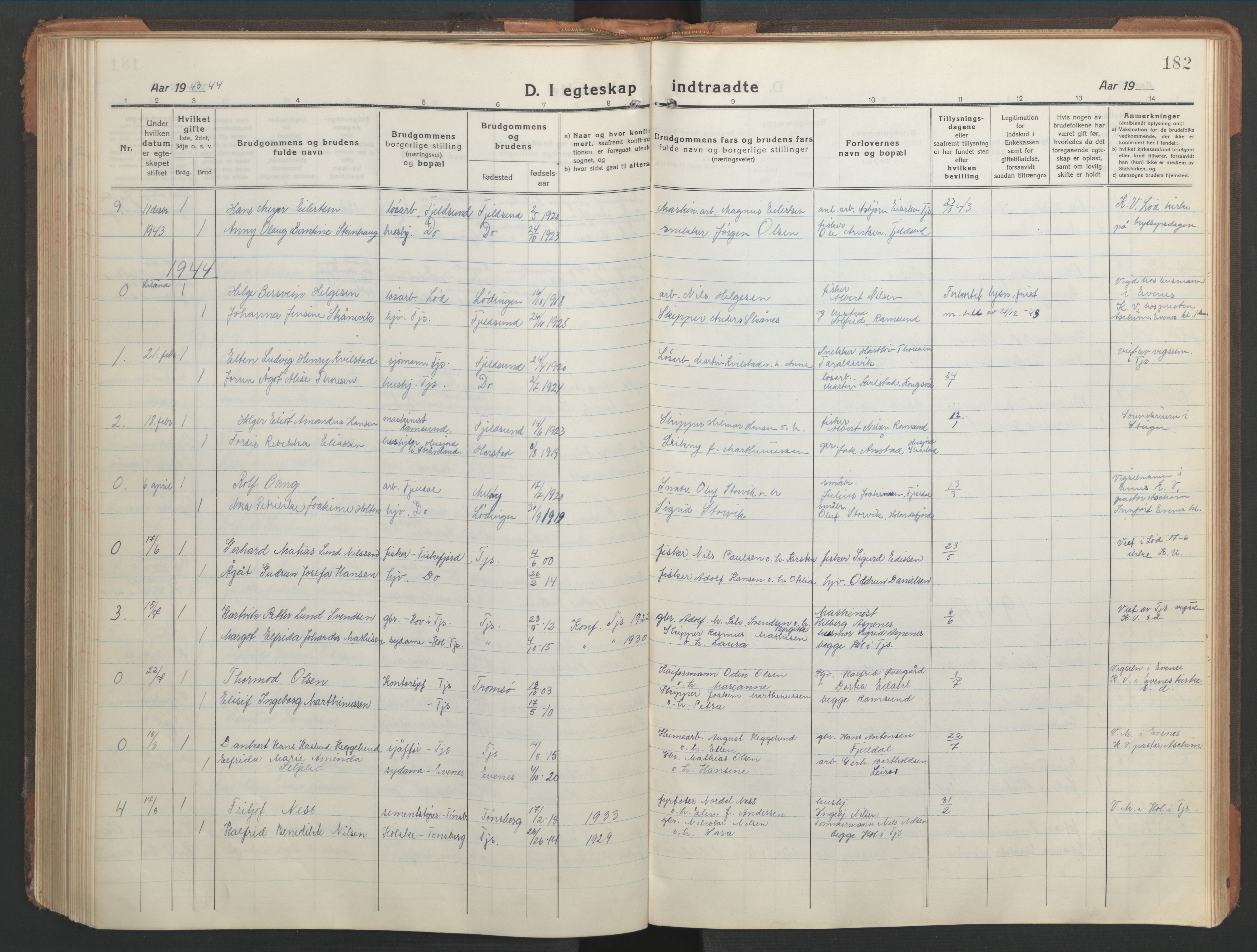 Ministerialprotokoller, klokkerbøker og fødselsregistre - Nordland, AV/SAT-A-1459/865/L0933: Parish register (copy) no. 865C05, 1917-1947, p. 182