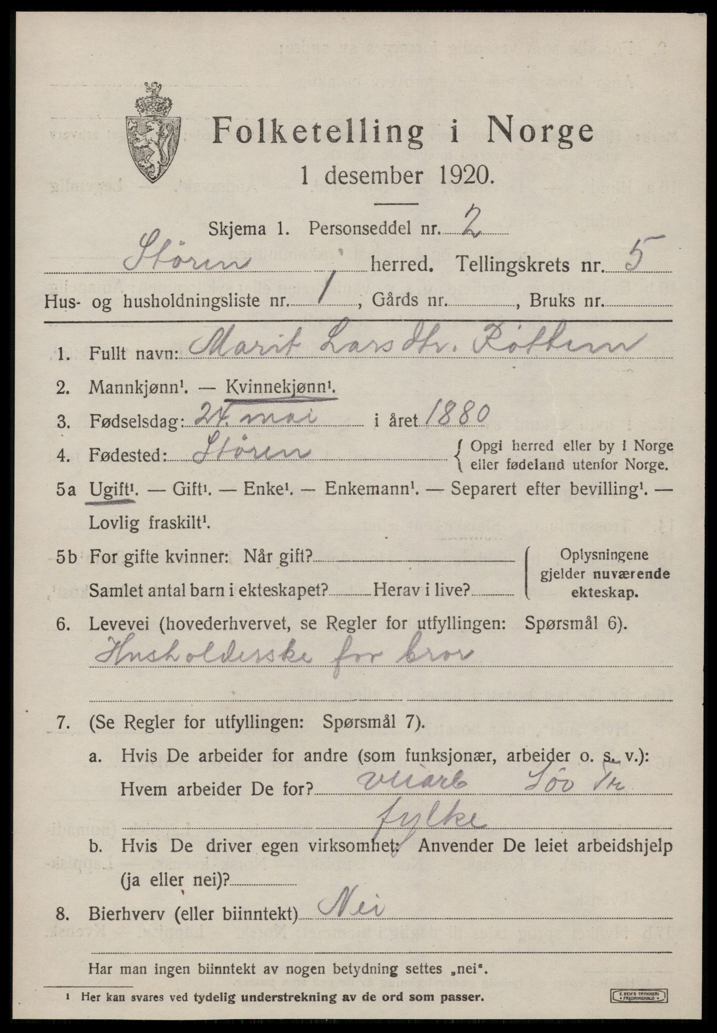 SAT, 1920 census for Støren, 1920, p. 3462