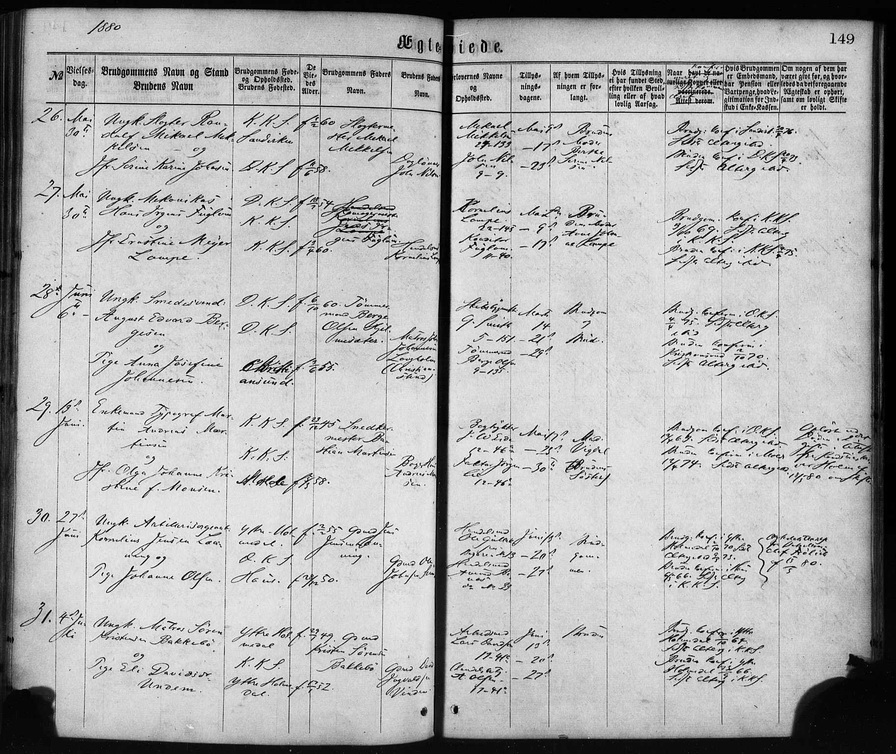 Korskirken sokneprestembete, AV/SAB-A-76101/H/Haa/L0036: Parish register (official) no. D 3, 1867-1882, p. 149