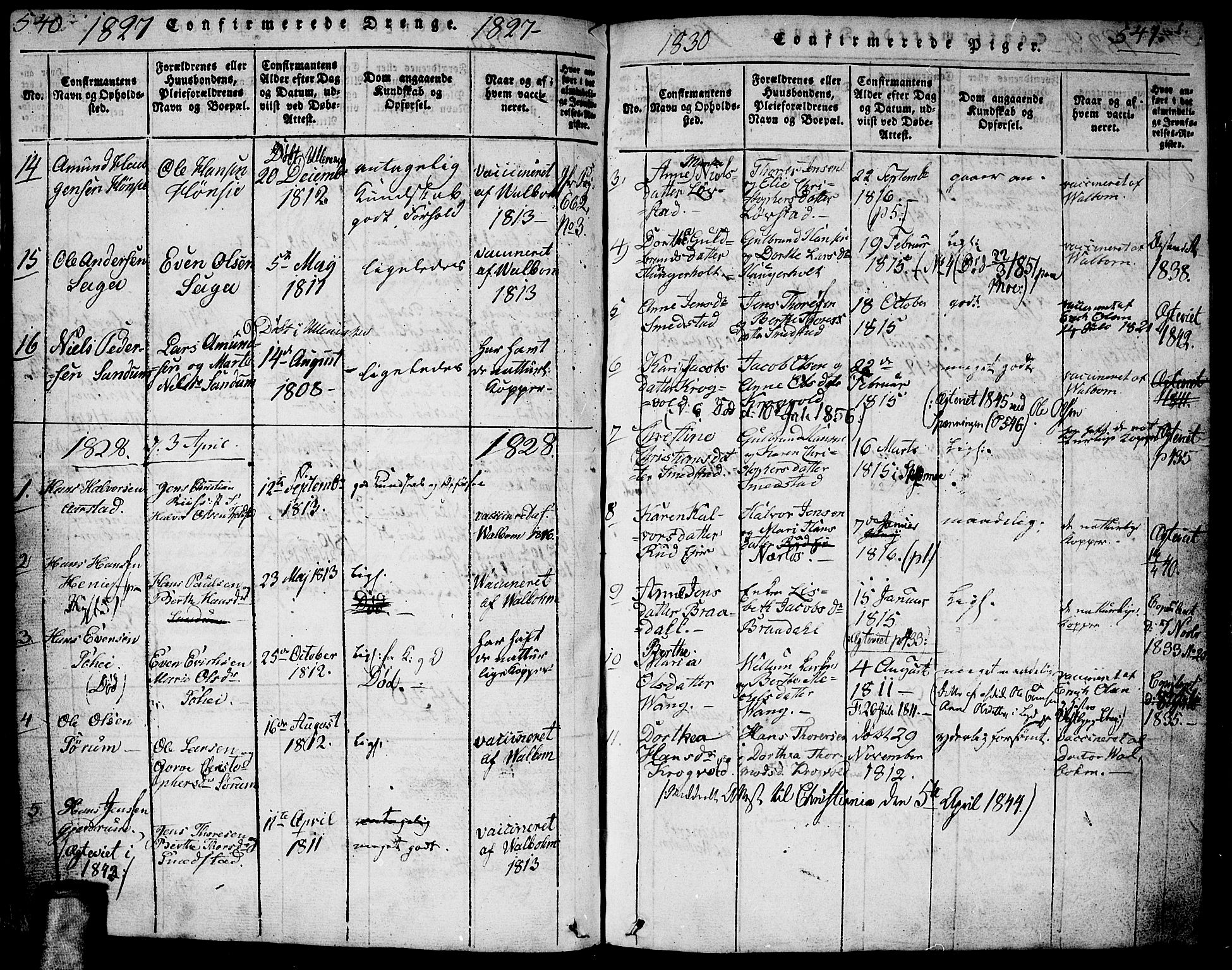 Gjerdrum prestekontor Kirkebøker, SAO/A-10412b/G/Ga/L0001: Parish register (copy) no. I 1, 1816-1837, p. 540-541