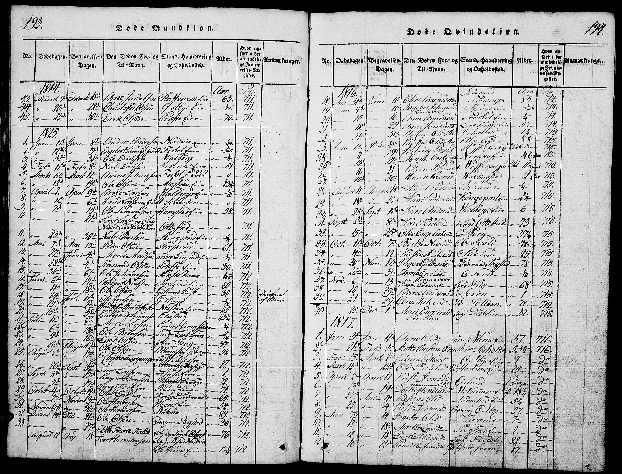 Stange prestekontor, SAH/PREST-002/L/L0001: Parish register (copy) no. 1, 1814-1825, p. 193-194