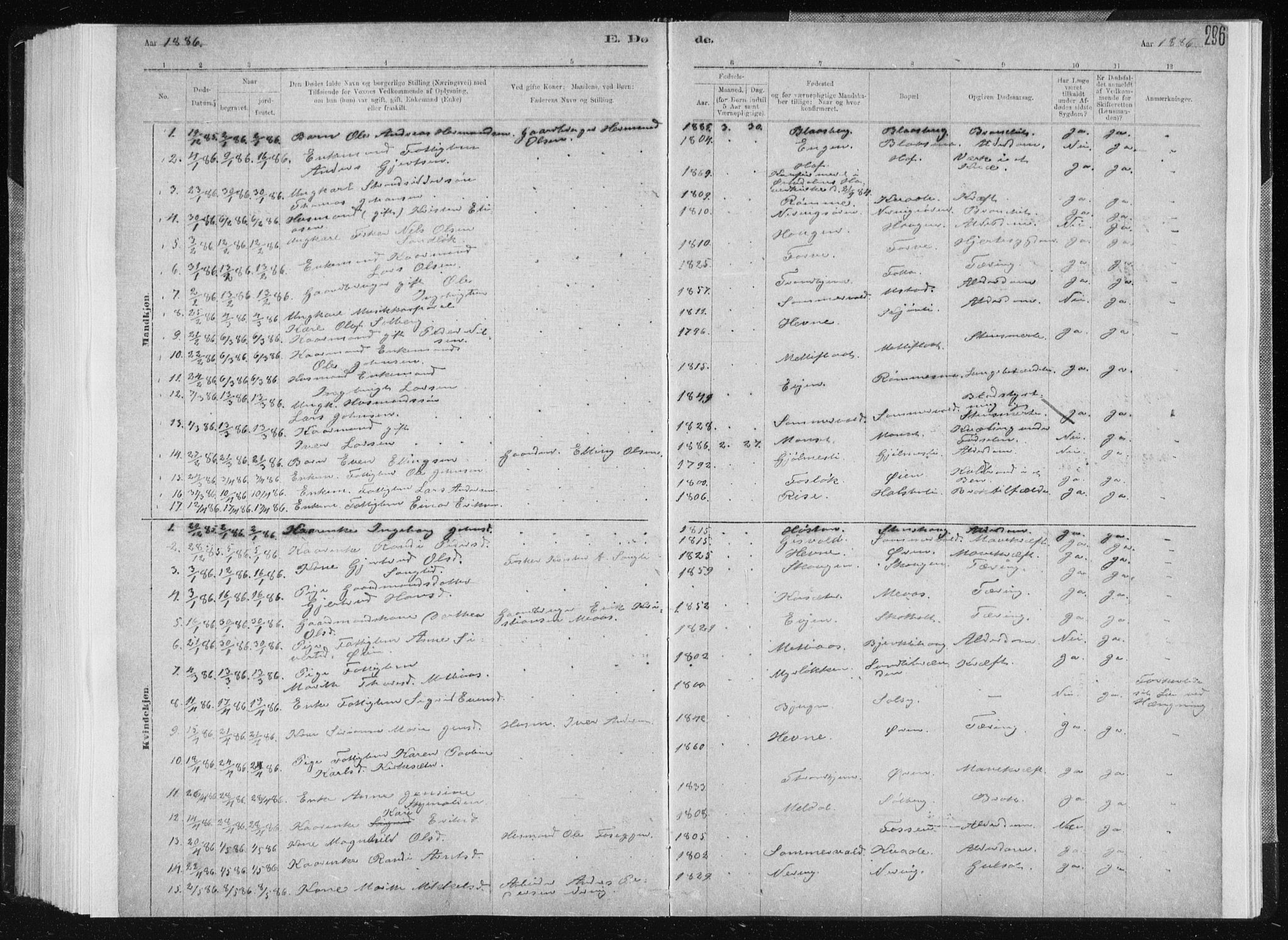 Ministerialprotokoller, klokkerbøker og fødselsregistre - Sør-Trøndelag, SAT/A-1456/668/L0818: Parish register (copy) no. 668C07, 1885-1898, p. 296
