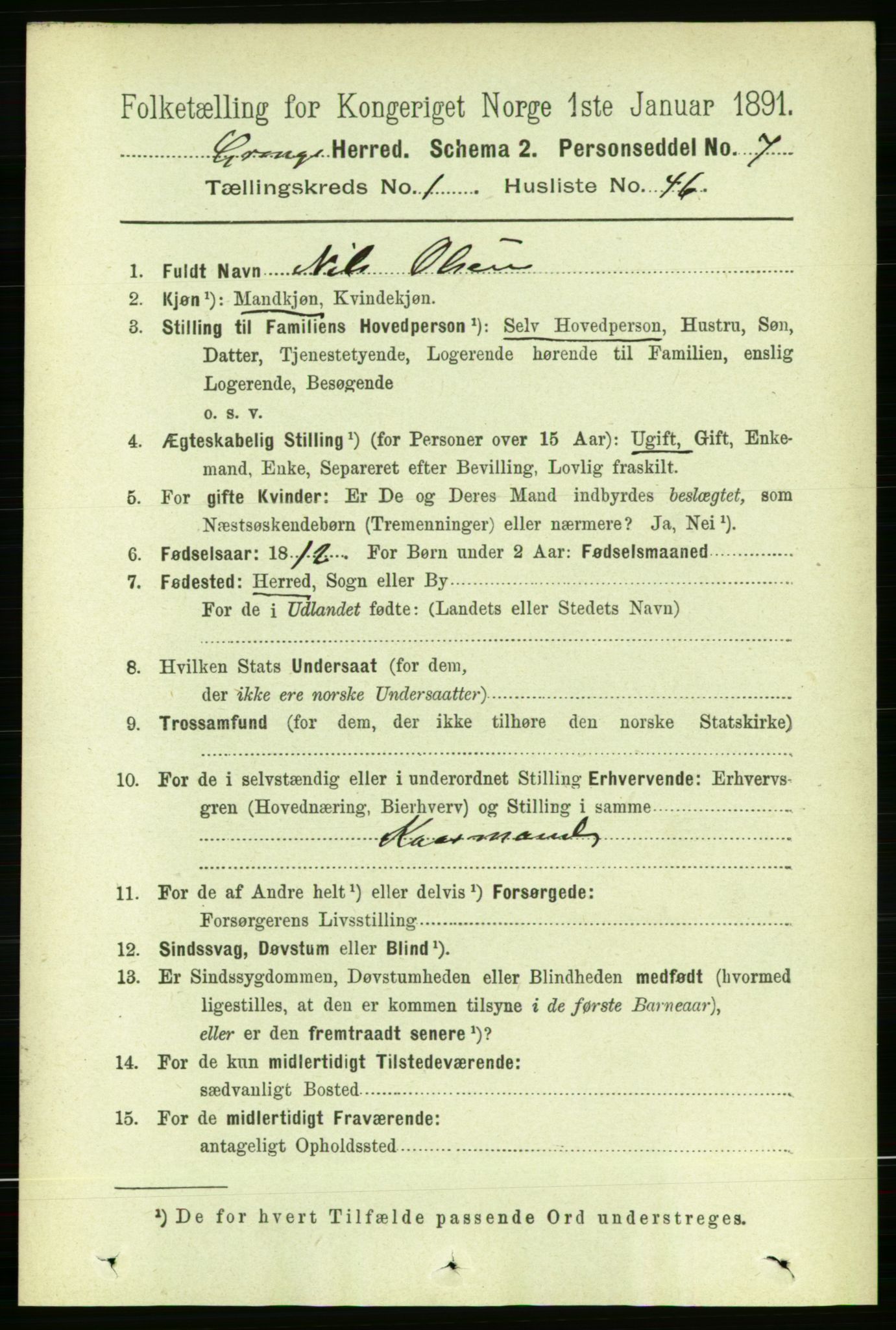 RA, 1891 census for 1742 Grong, 1891, p. 411