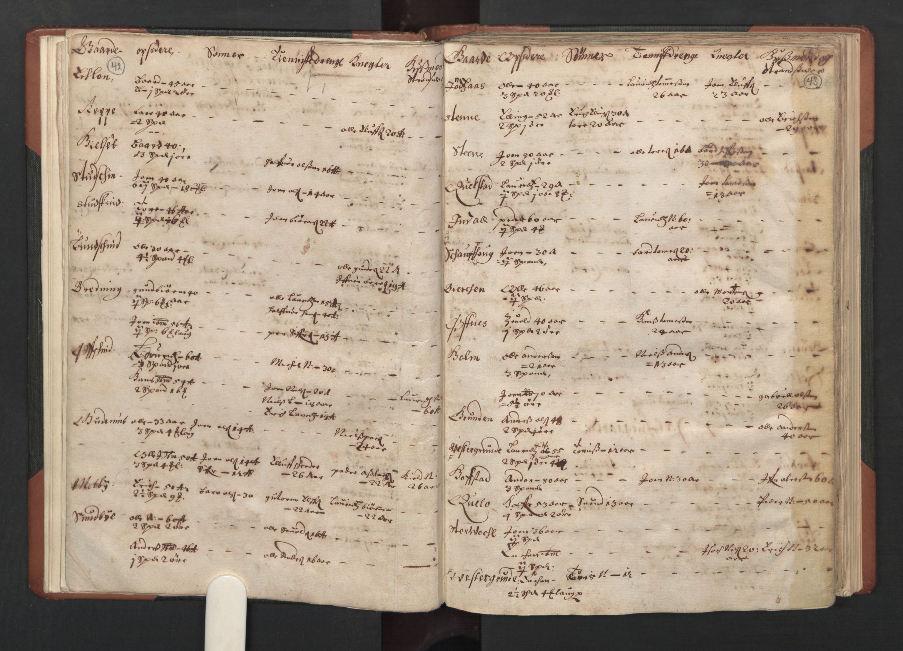 RA, Bailiff's Census 1664-1666, no. 19: Fosen fogderi, Inderøy fogderi, Selbu fogderi, Namdal fogderi and Stjørdal fogderi, 1664-1665, p. 42-43
