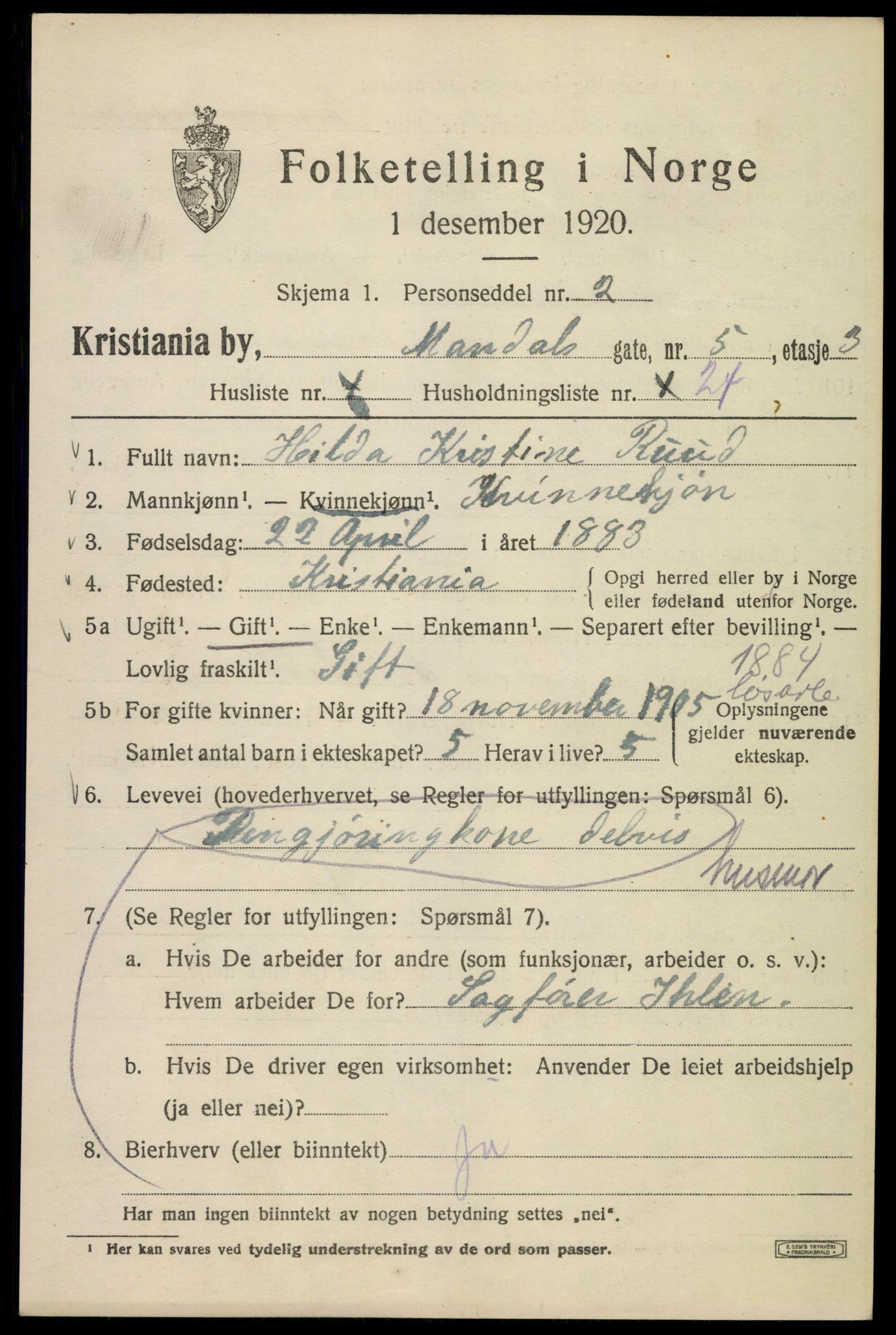 SAO, 1920 census for Kristiania, 1920, p. 374247