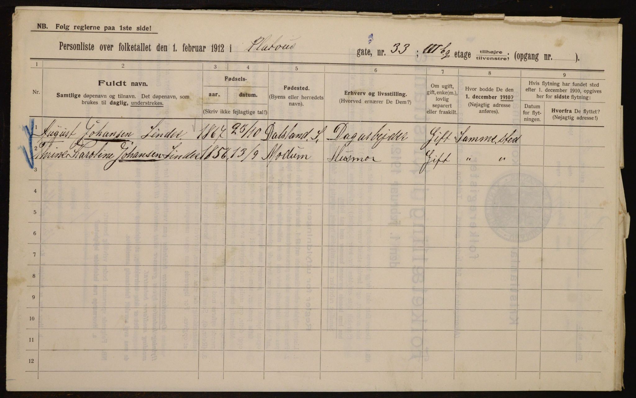 OBA, Municipal Census 1912 for Kristiania, 1912, p. 81371