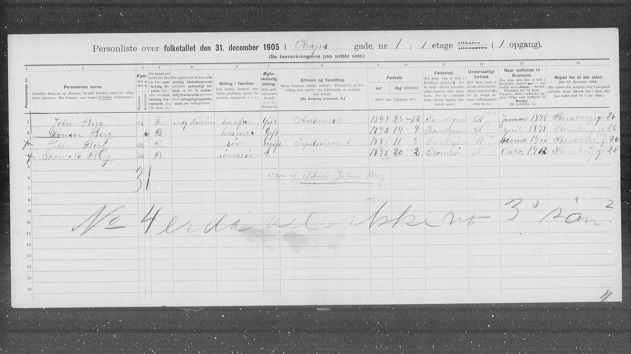 OBA, Municipal Census 1905 for Kristiania, 1905, p. 28442