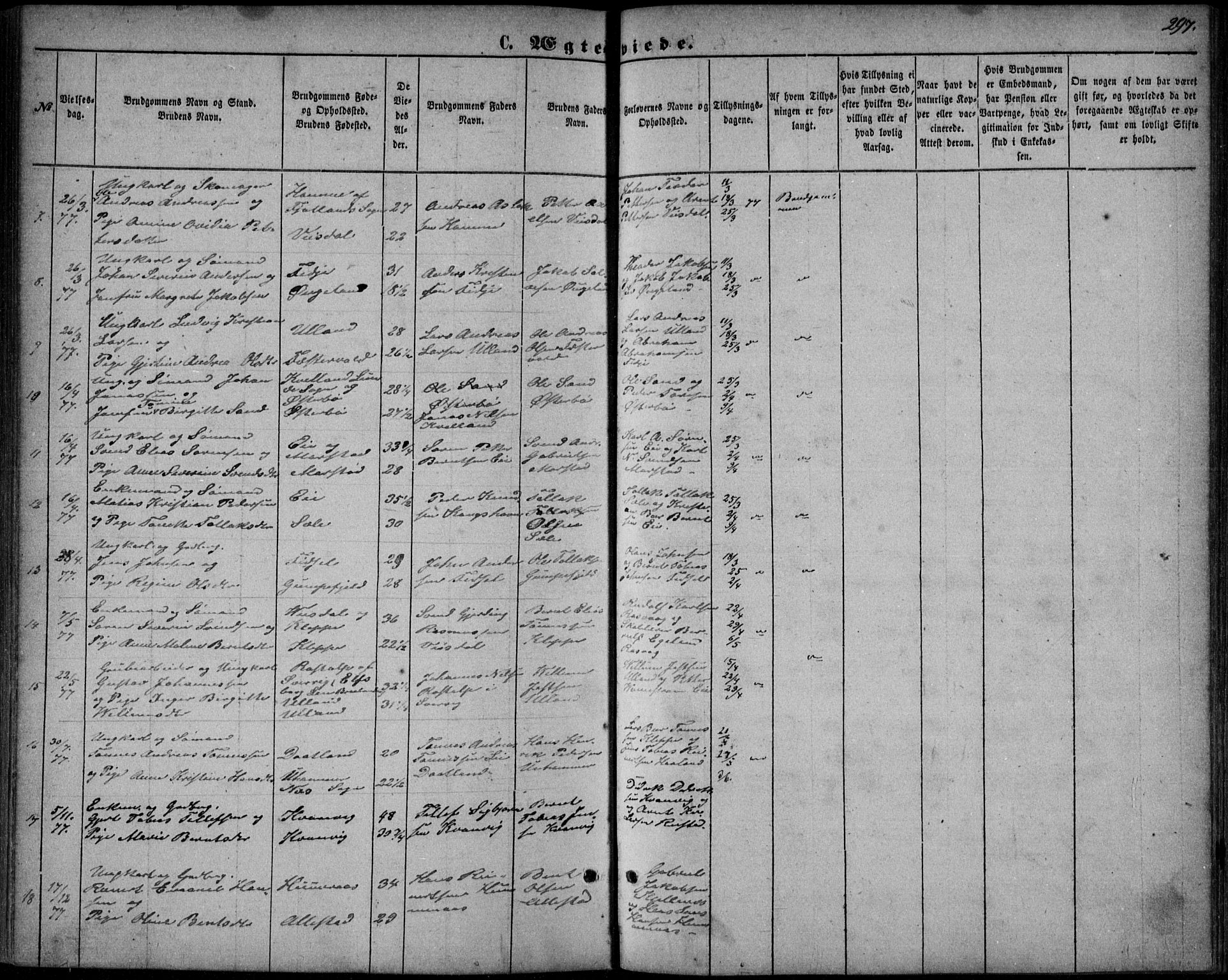 Flekkefjord sokneprestkontor, AV/SAK-1111-0012/F/Fb/Fbb/L0003: Parish register (copy) no. B 3, 1867-1889, p. 297