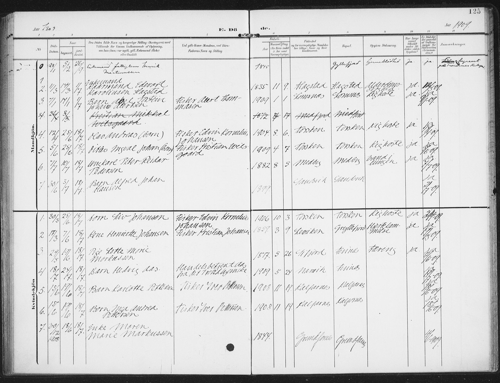 Berg sokneprestkontor, AV/SATØ-S-1318/G/Ga/Gaa/L0008kirke: Parish register (official) no. 8, 1904-1916, p. 125