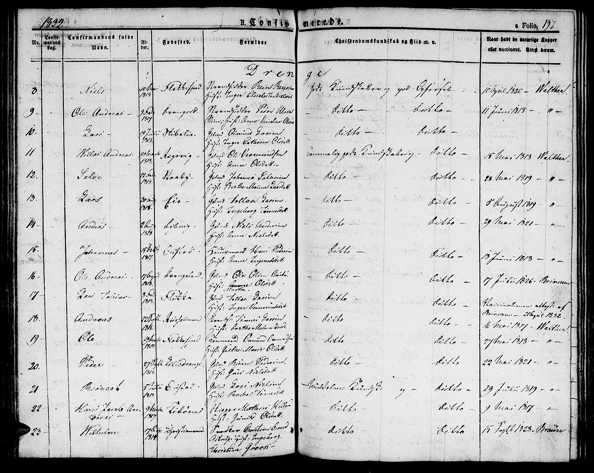 Flekkefjord sokneprestkontor, AV/SAK-1111-0012/F/Fb/Fbc/L0004: Parish register (copy) no. B 4, 1827-1846, p. 197