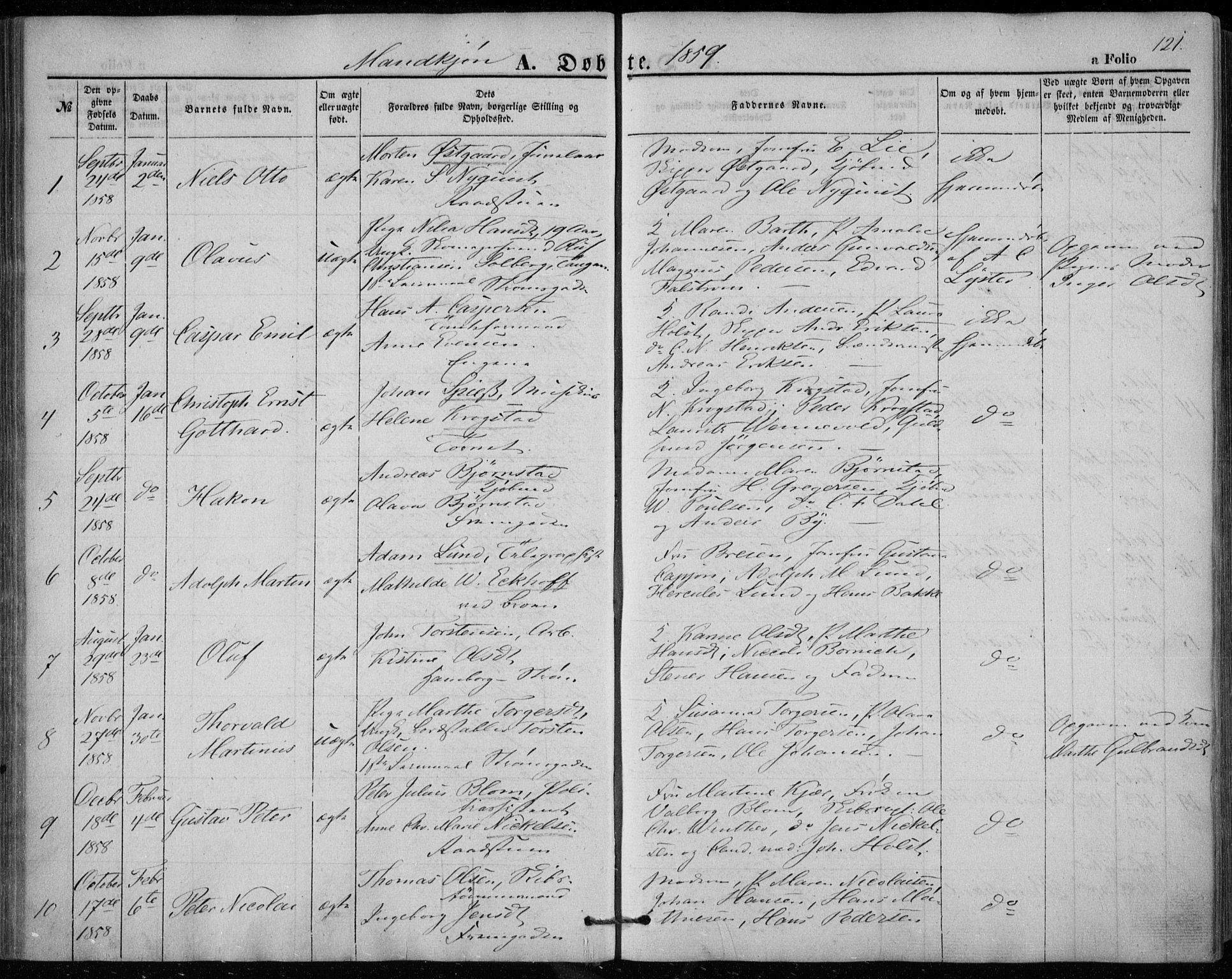 Bragernes kirkebøker, AV/SAKO-A-6/F/Fb/L0002: Parish register (official) no. II 2, 1848-1859, p. 121