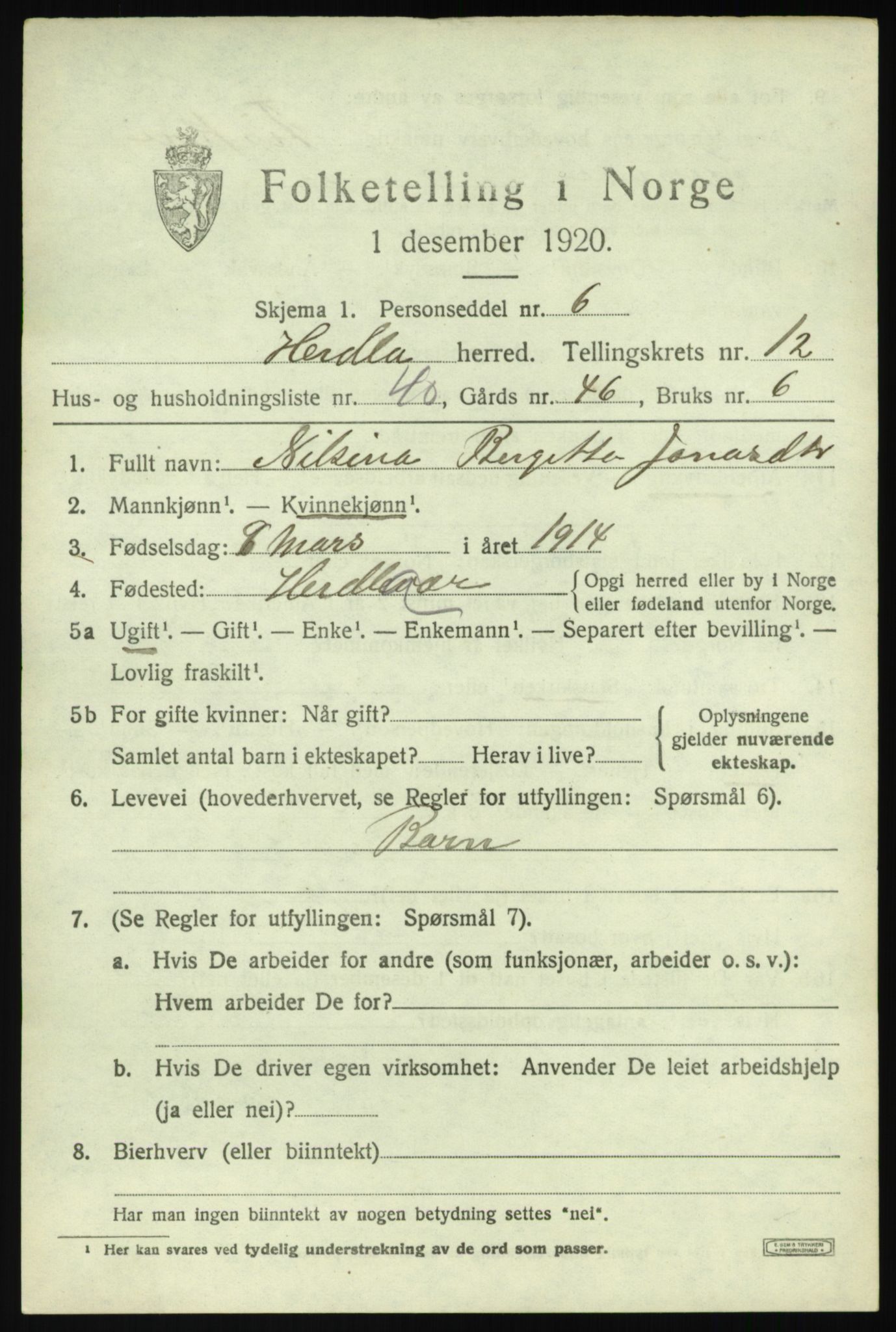 SAB, 1920 census for Herdla, 1920, p. 8899