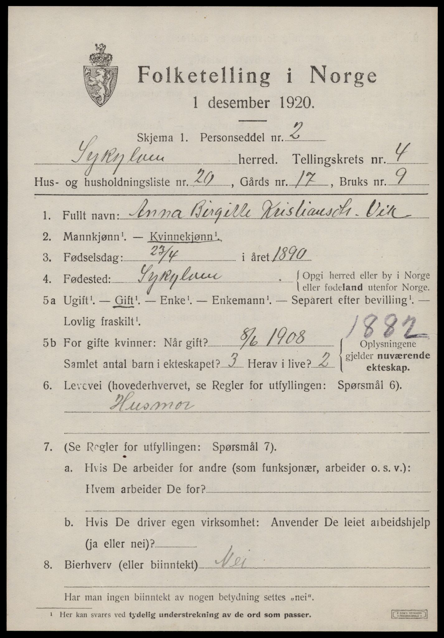 SAT, 1920 census for Sykkylven, 1920, p. 3039