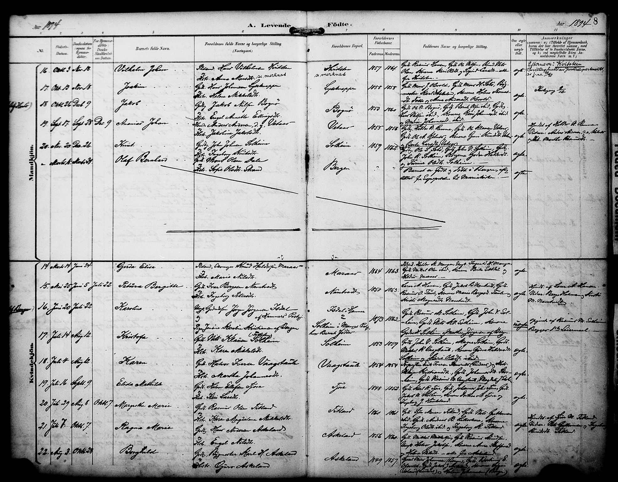 Manger sokneprestembete, AV/SAB-A-76801/H/Haa: Parish register (official) no. D 2, 1894-1908, p. 8