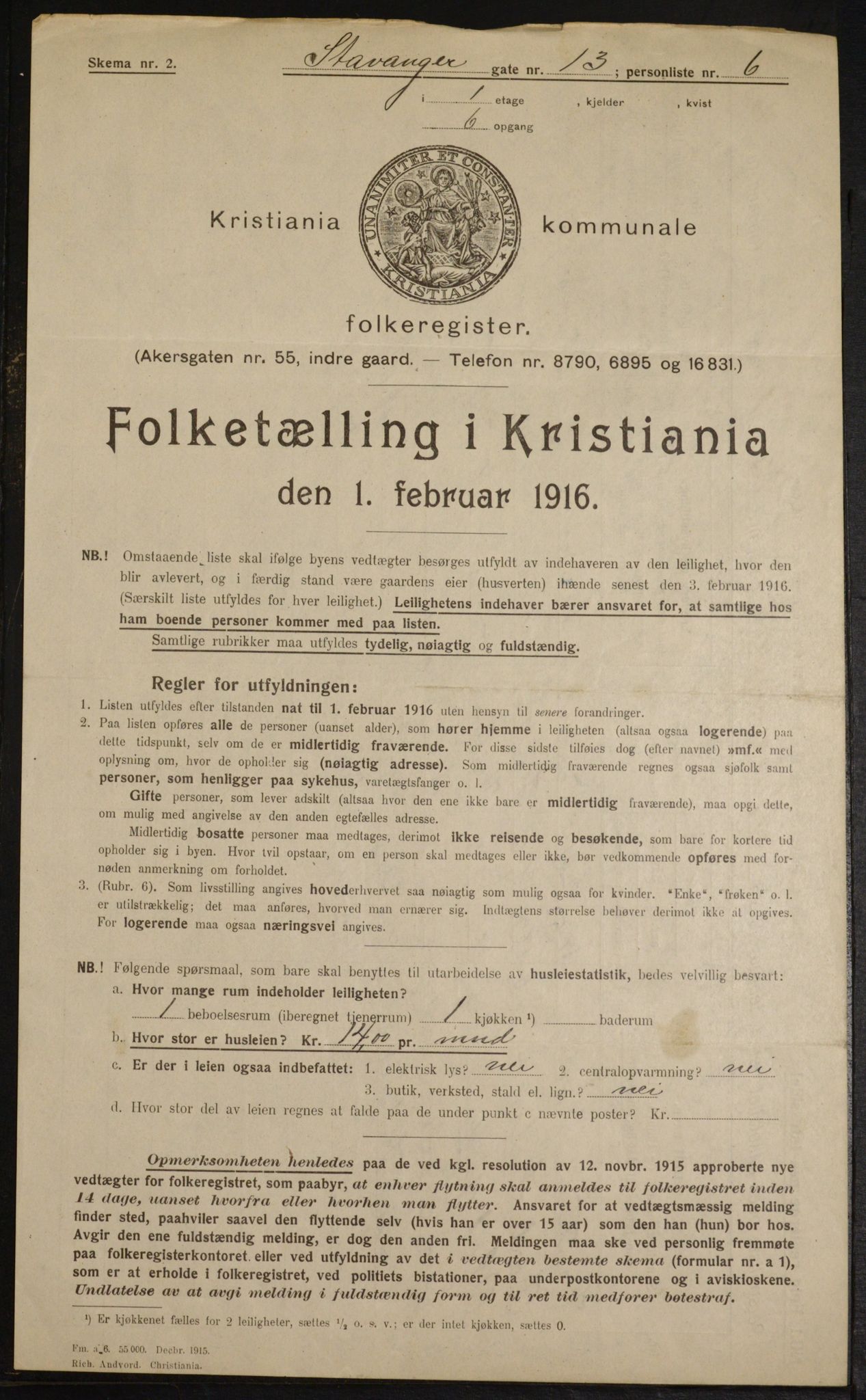 OBA, Municipal Census 1916 for Kristiania, 1916, p. 103495