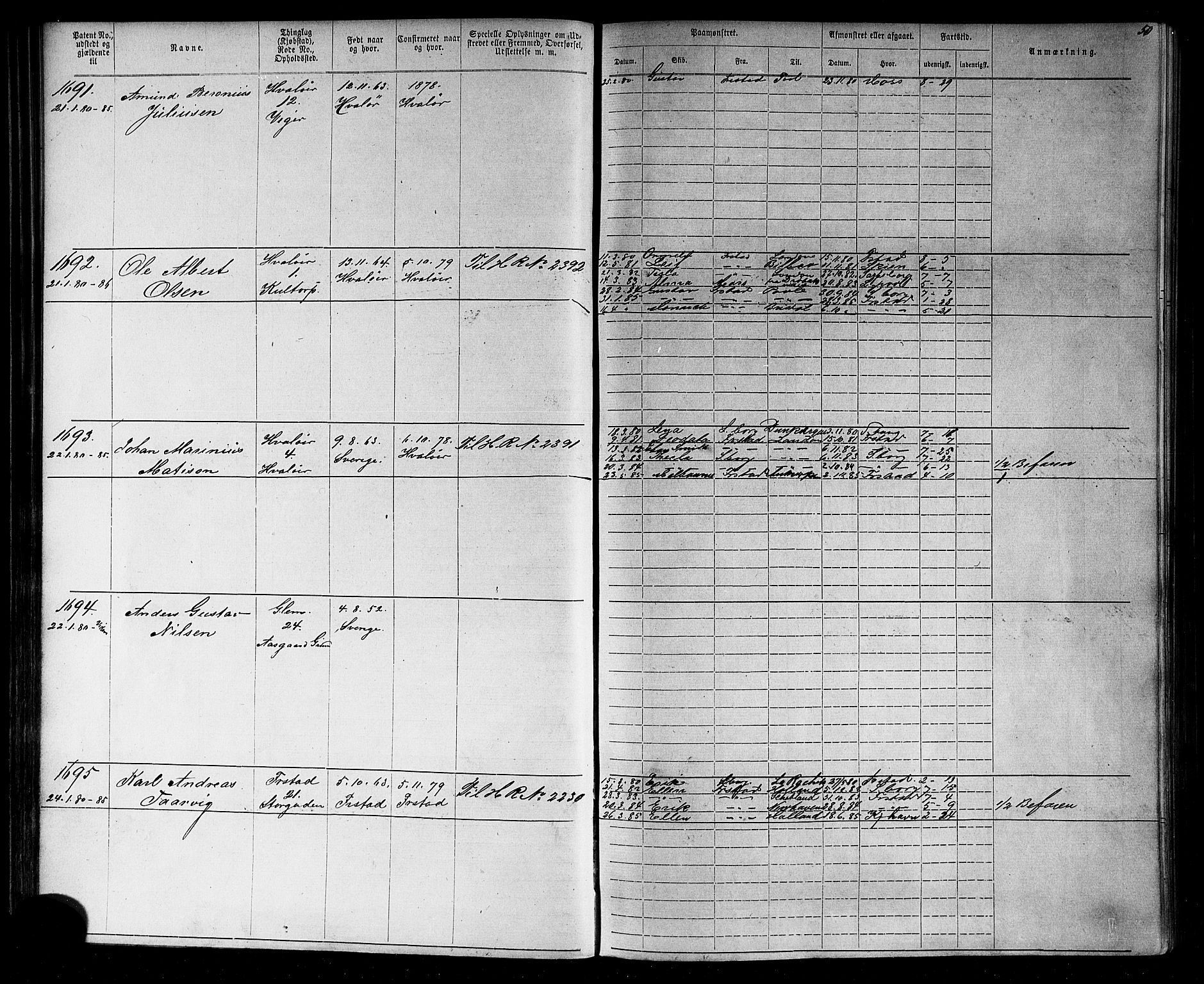 Fredrikstad mønstringskontor, AV/SAO-A-10569b/F/Fc/Fca/L0004: Annotasjonsrulle, 1885-1893, p. 52