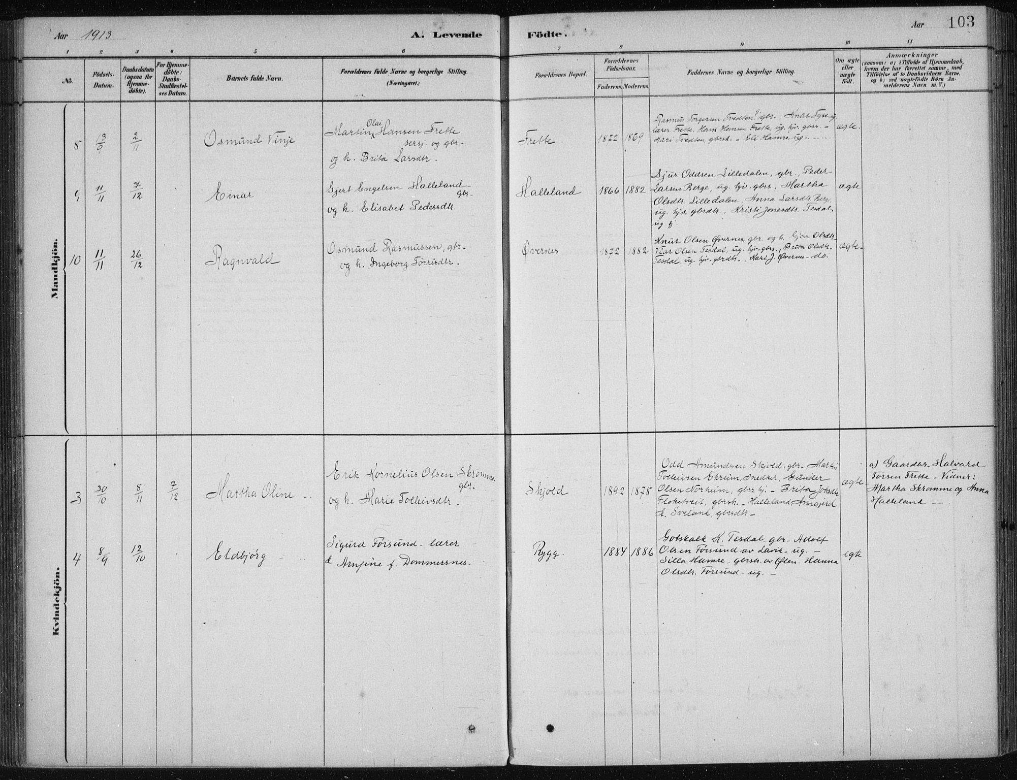 Etne sokneprestembete, SAB/A-75001/H/Haa: Parish register (official) no. D  1, 1879-1919, p. 103