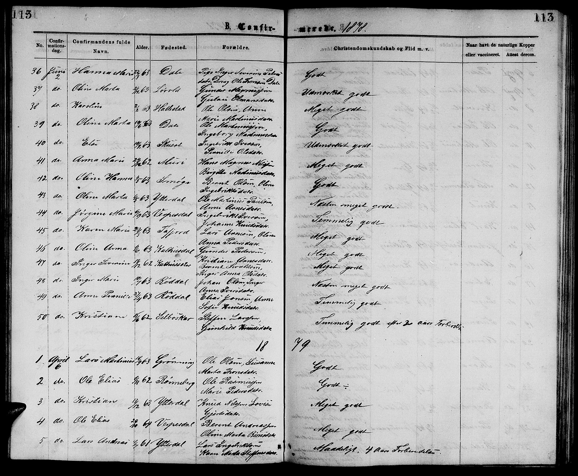 Ministerialprotokoller, klokkerbøker og fødselsregistre - Møre og Romsdal, SAT/A-1454/519/L0262: Parish register (copy) no. 519C03, 1866-1884, p. 113