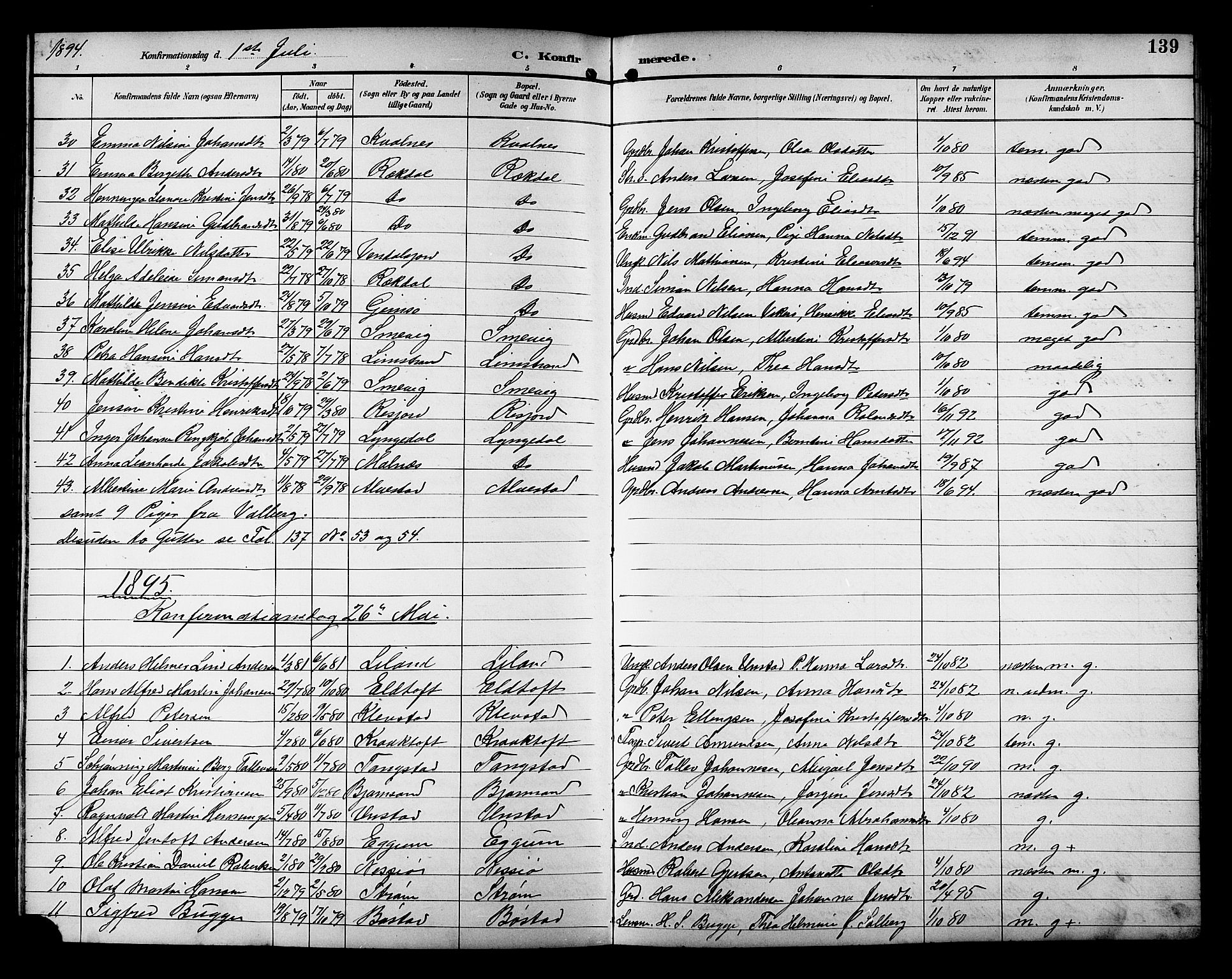 Ministerialprotokoller, klokkerbøker og fødselsregistre - Nordland, AV/SAT-A-1459/880/L1141: Parish register (copy) no. 880C03, 1893-1928, p. 139