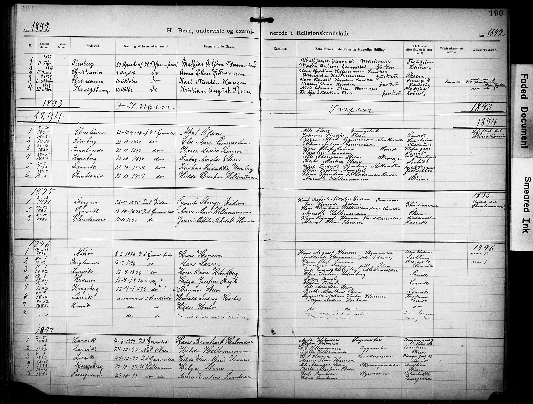 Den katolsk-apostoliske menighet i Larvik, SAKO/P-953/F/Fa/L0001: Dissenter register no. 1, 1892-1933, p. 190