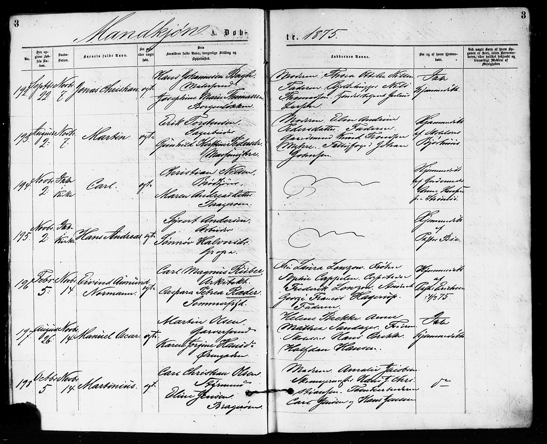 Bragernes kirkebøker, AV/SAKO-A-6/F/Fb/L0005: Parish register (official) no. II 5, 1875-1877, p. 3