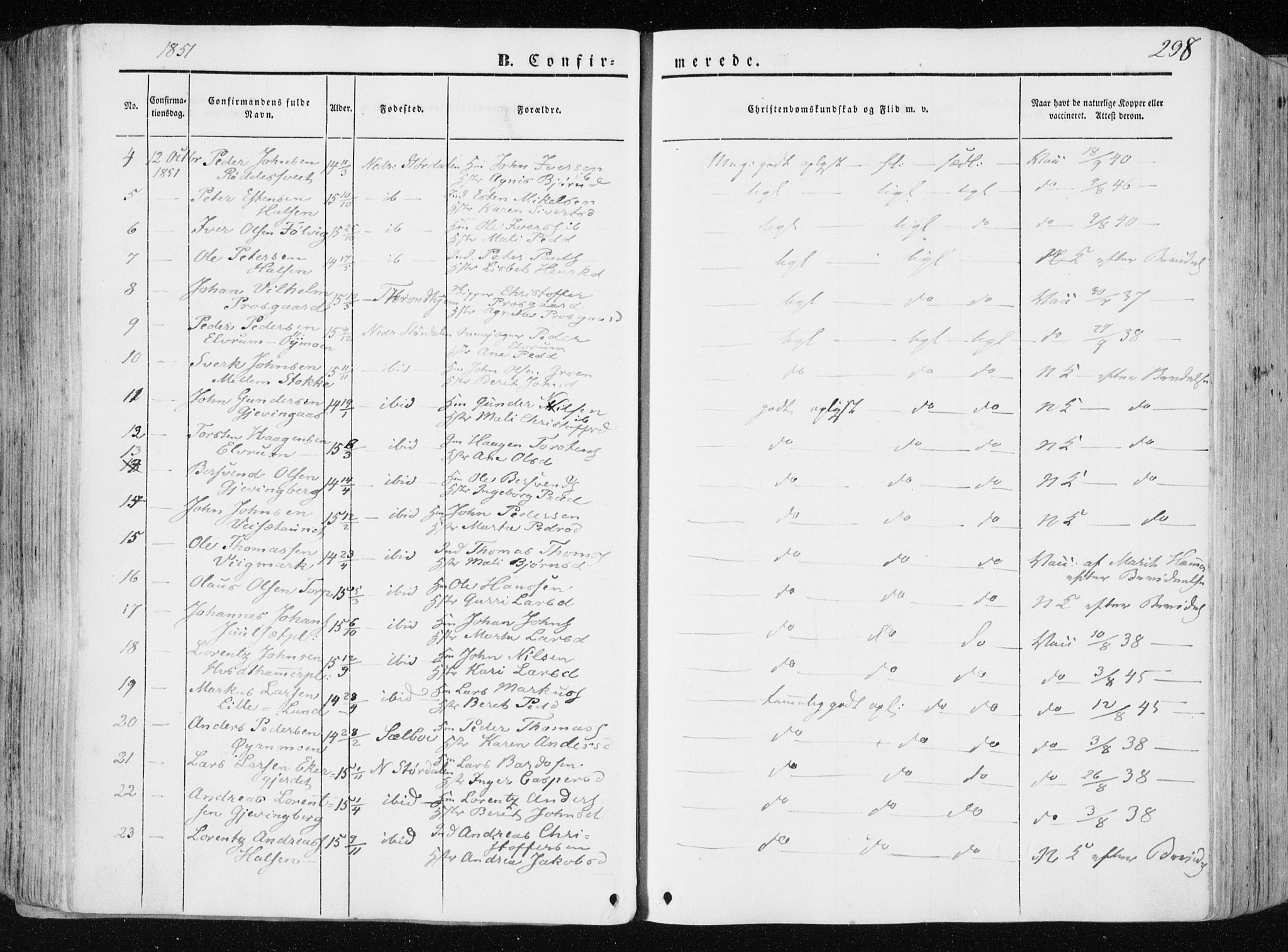 Ministerialprotokoller, klokkerbøker og fødselsregistre - Nord-Trøndelag, AV/SAT-A-1458/709/L0074: Parish register (official) no. 709A14, 1845-1858, p. 298