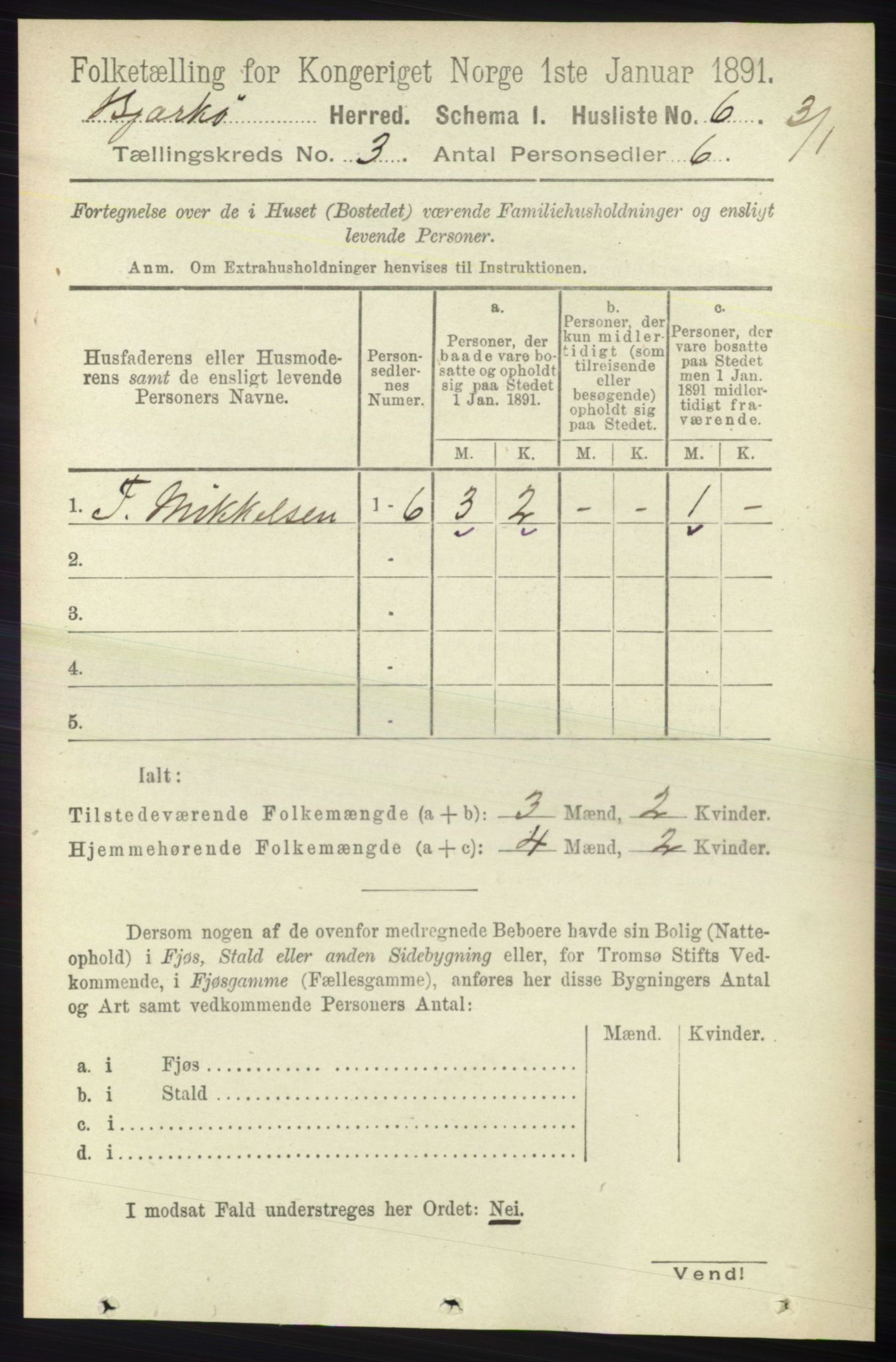 RA, 1891 census for 1915 Bjarkøy, 1891, p. 1486