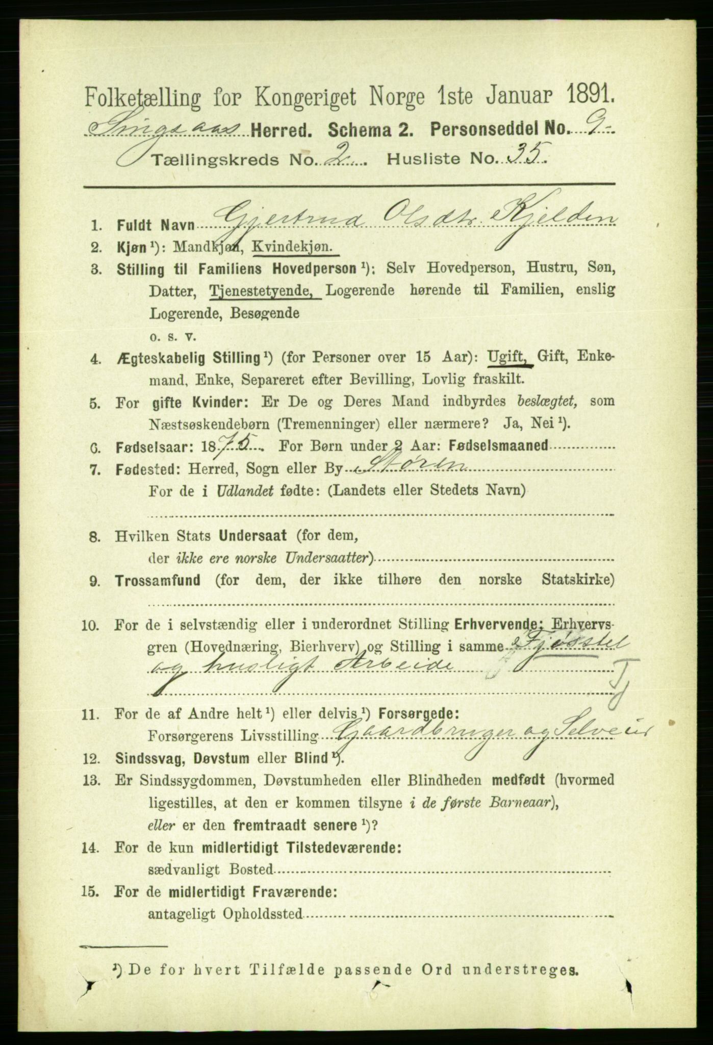 RA, 1891 census for 1646 Singsås, 1891, p. 492