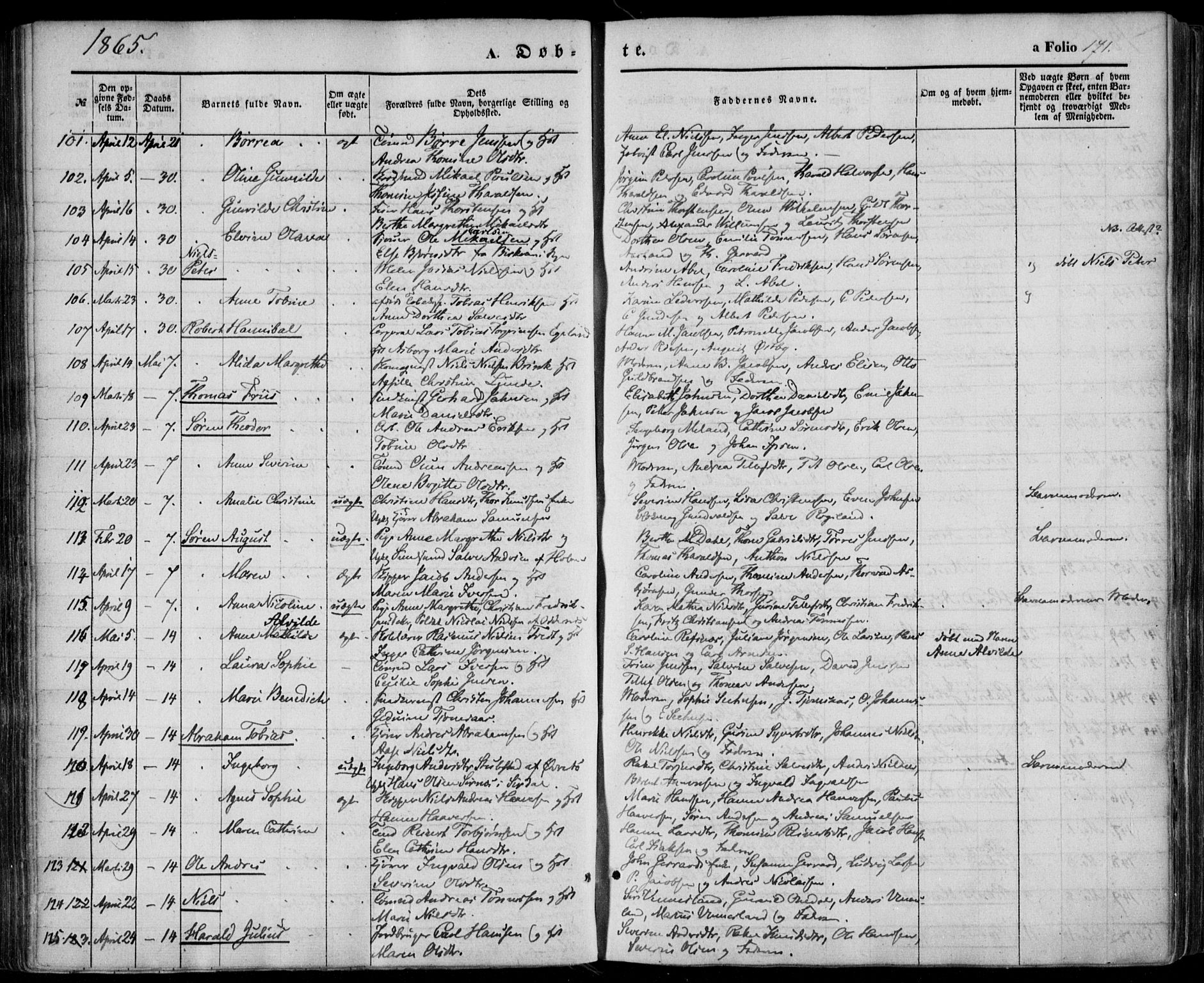 Kristiansand domprosti, AV/SAK-1112-0006/F/Fa/L0014: Parish register (official) no. A 14, 1852-1867, p. 171