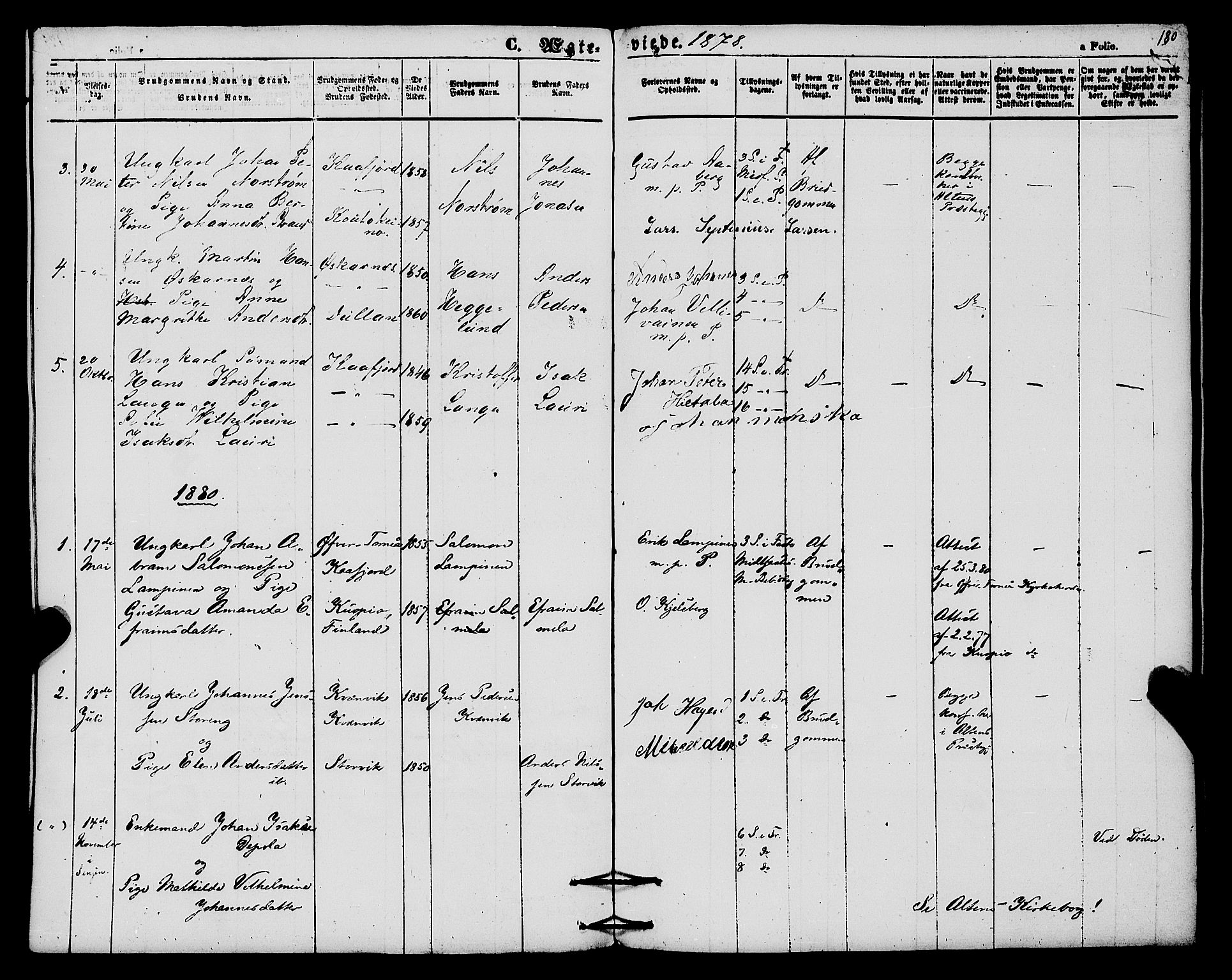 Alta sokneprestkontor, AV/SATØ-S-1338/H/Ha/L0004.kirke: Parish register (official) no. 4, 1858-1880, p. 180