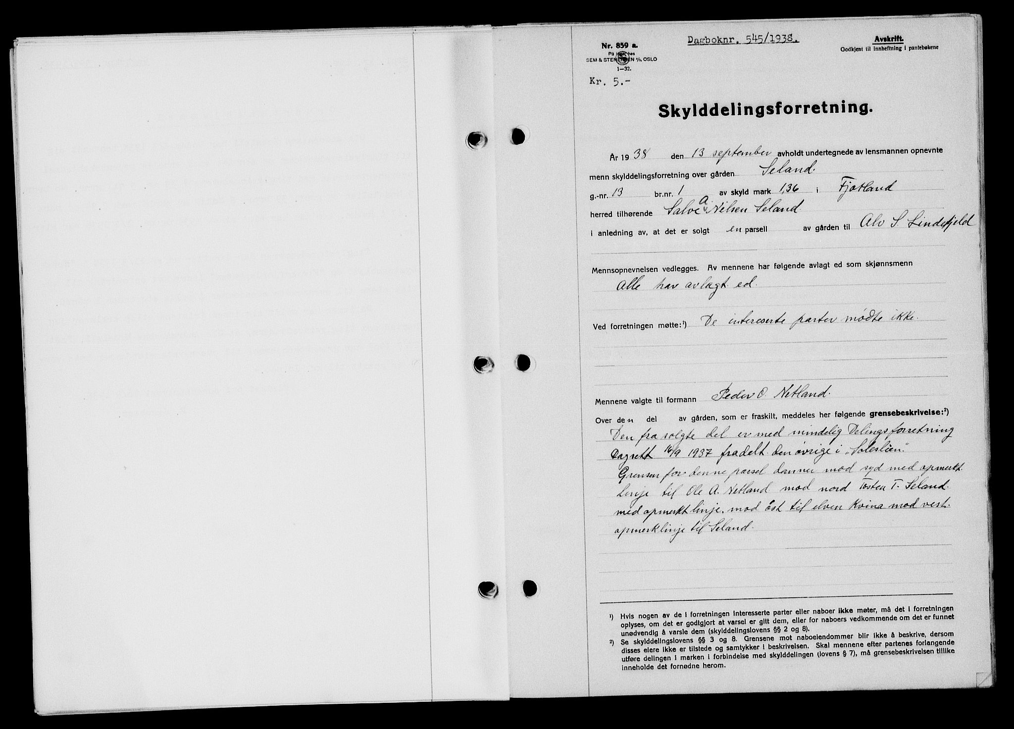 Flekkefjord sorenskriveri, AV/SAK-1221-0001/G/Gb/Gba/L0054: Mortgage book no. A-2, 1937-1938, Diary no: : 545/1938