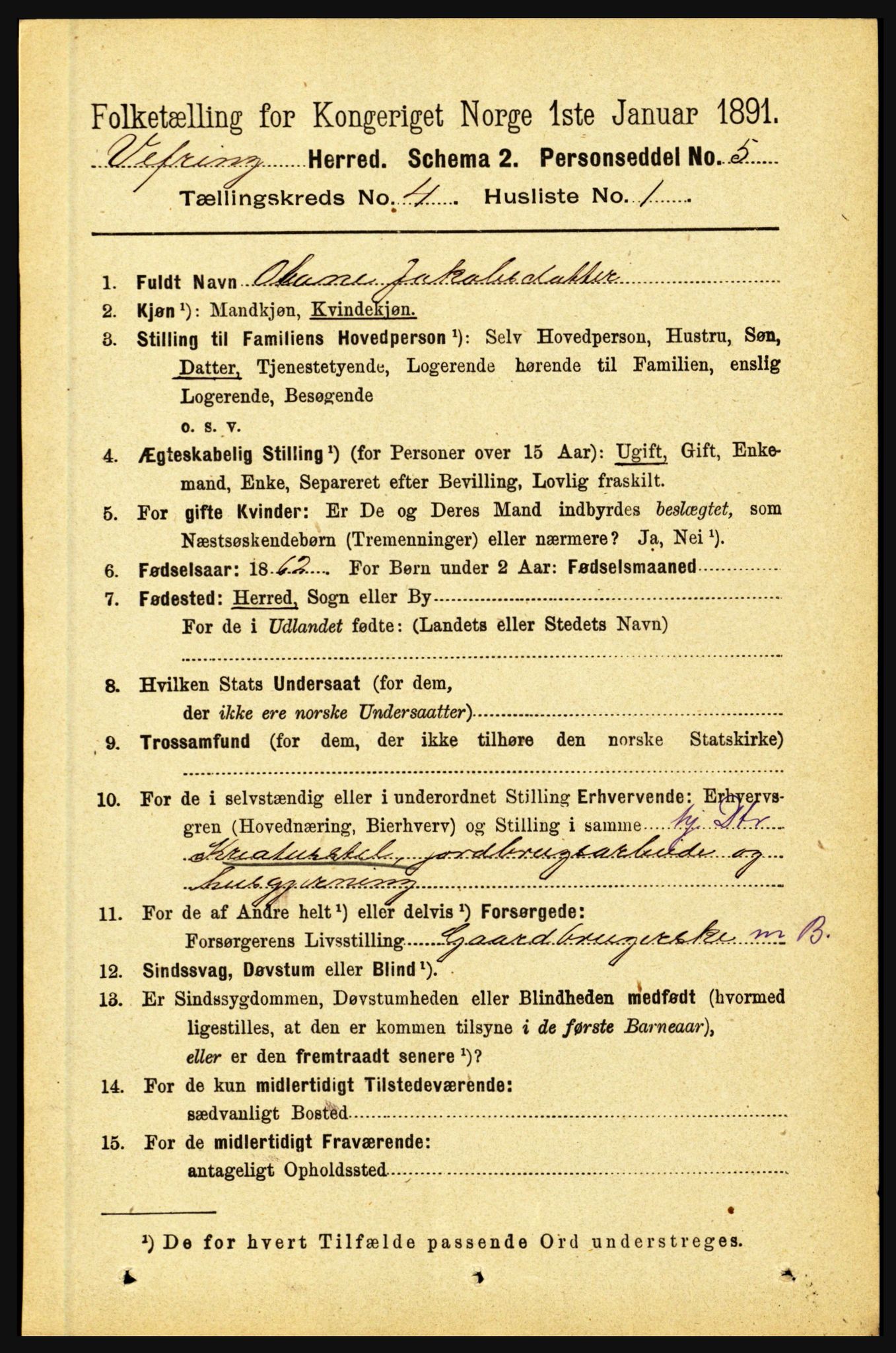 RA, 1891 census for 1434 Vevring, 1891, p. 1204