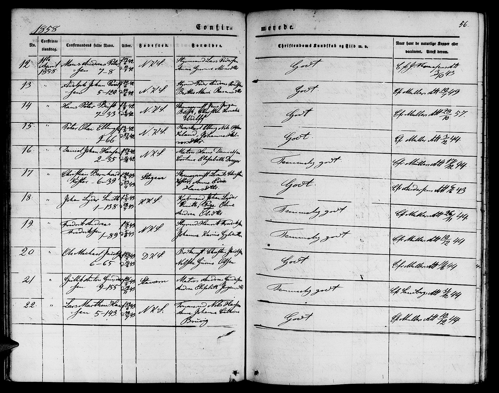 Nykirken Sokneprestembete, SAB/A-77101/H/Hab: Parish register (copy) no. C 1, 1844-1871, p. 56