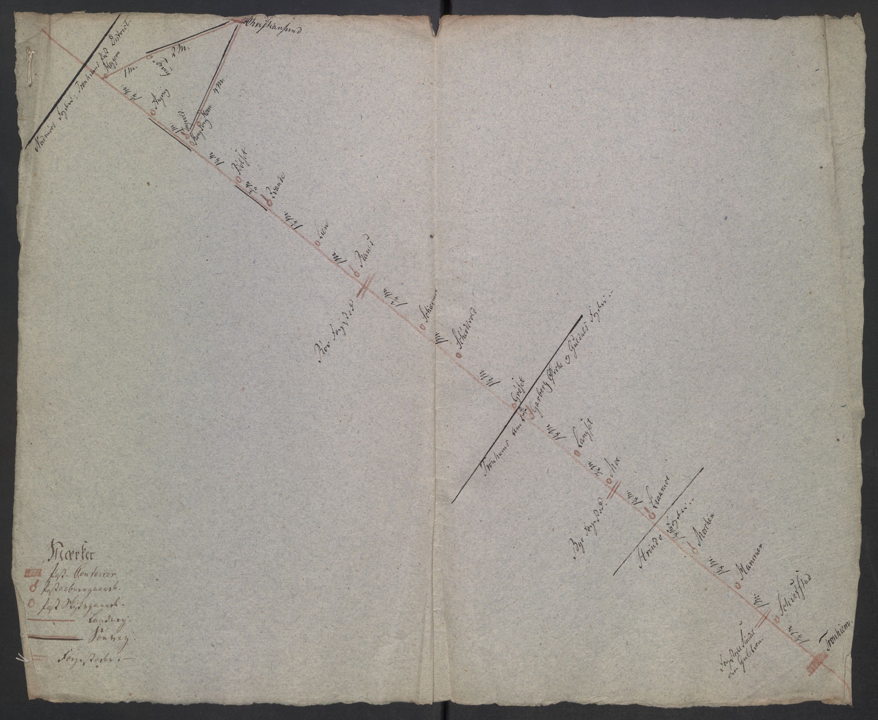 Generalpostdireksjonen 1719-1814, RA/EA-3108/E/L0036/0003: Dokumenter vedrørende postgangen: / Nr. 34: Riss av postveiene i Norge, 1800, p. 7