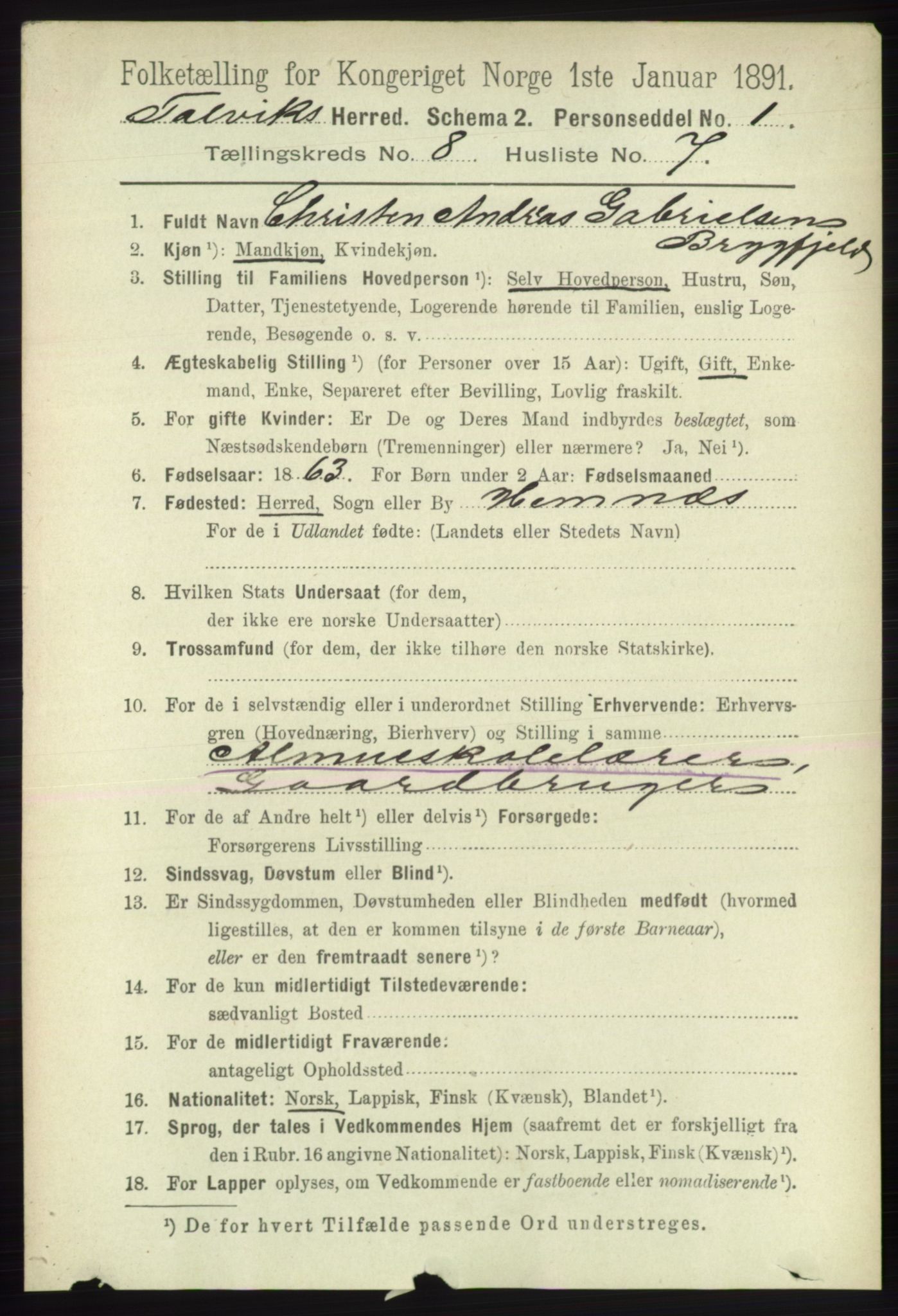 RA, 1891 census for 2013 Talvik, 1891, p. 2083