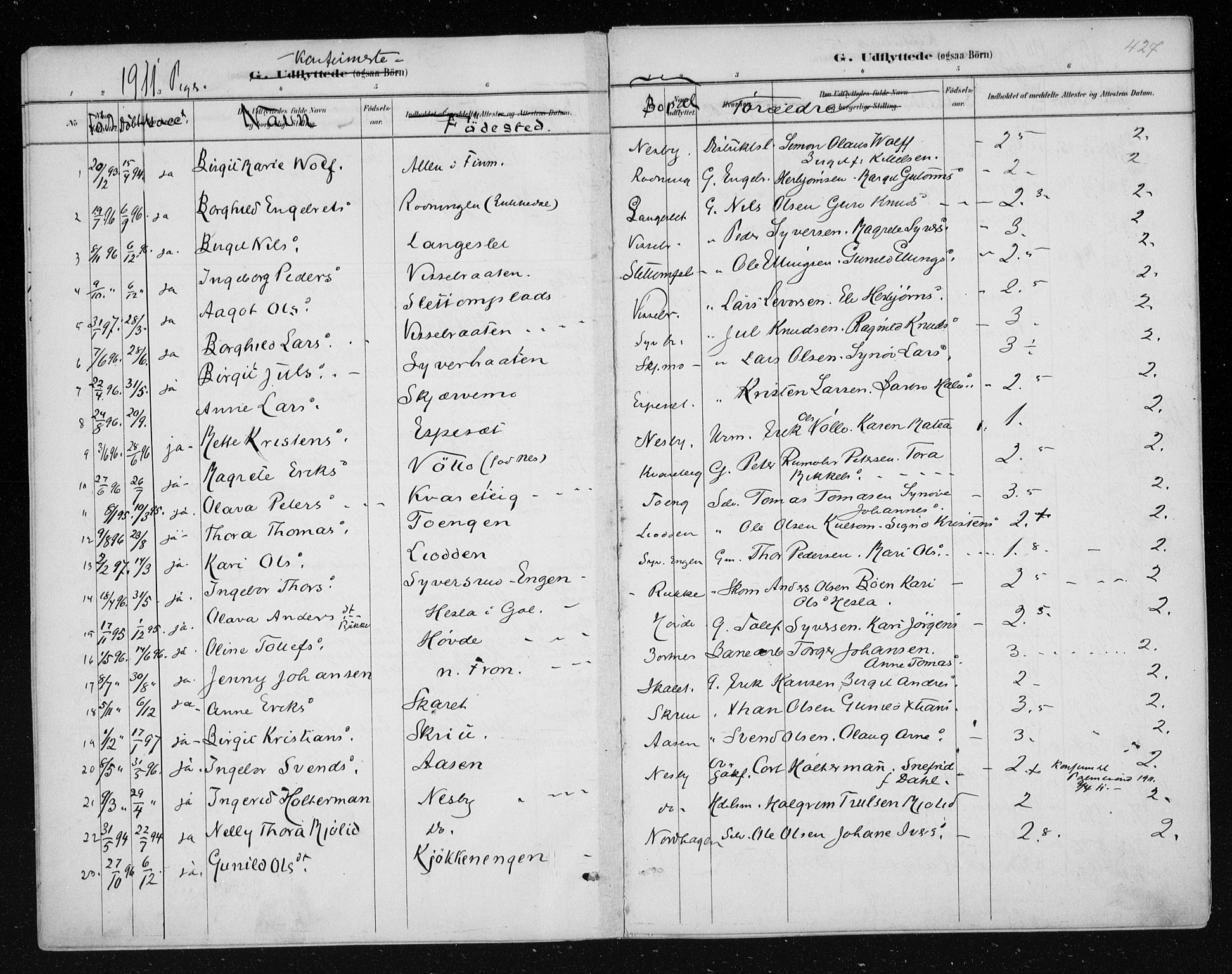 Nes kirkebøker, AV/SAKO-A-236/F/Fa/L0011: Parish register (official) no. 11, 1881-1912, p. 427