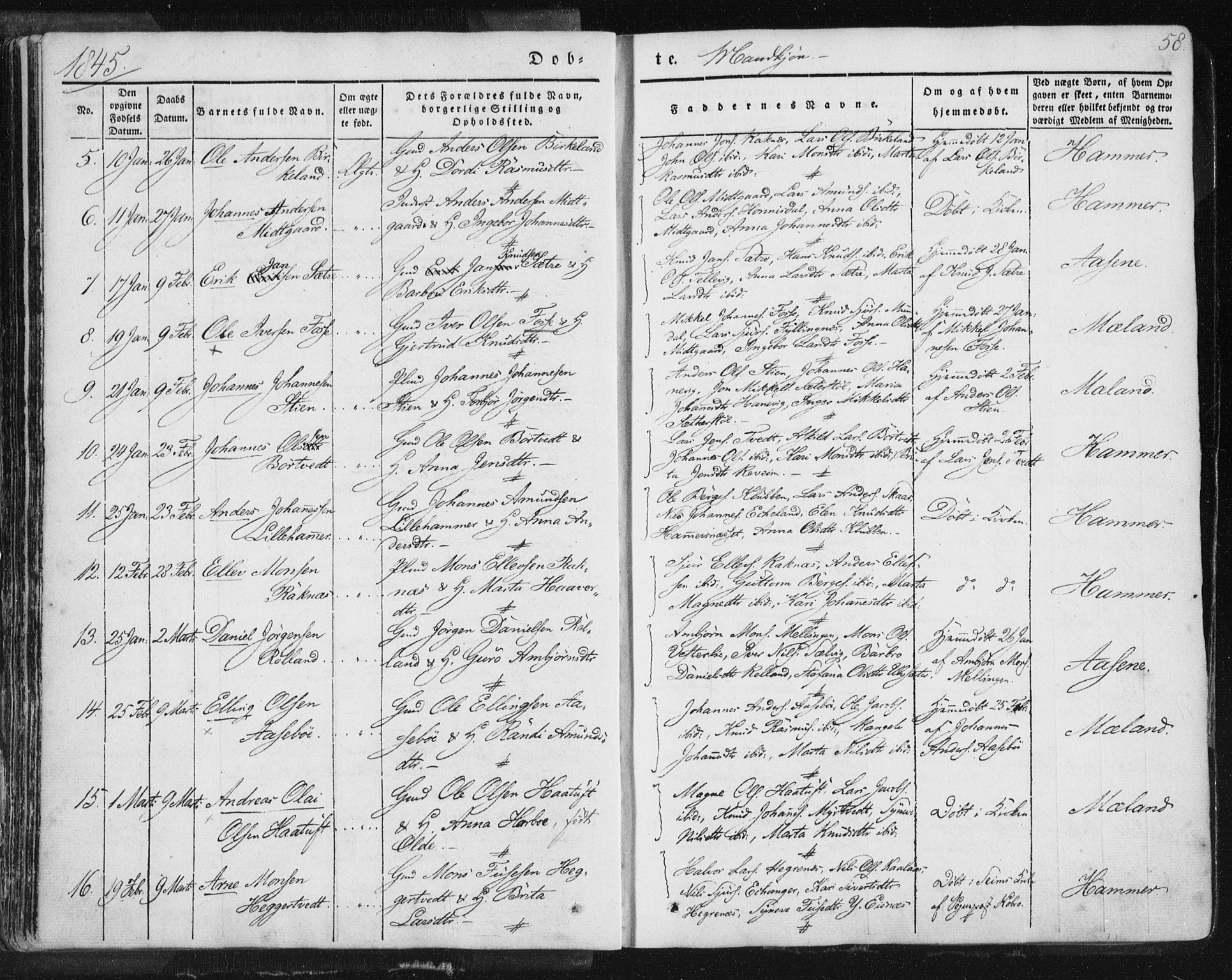 Hamre sokneprestembete, AV/SAB-A-75501/H/Ha/Haa/Haaa/L0012: Parish register (official) no. A 12, 1834-1845, p. 58