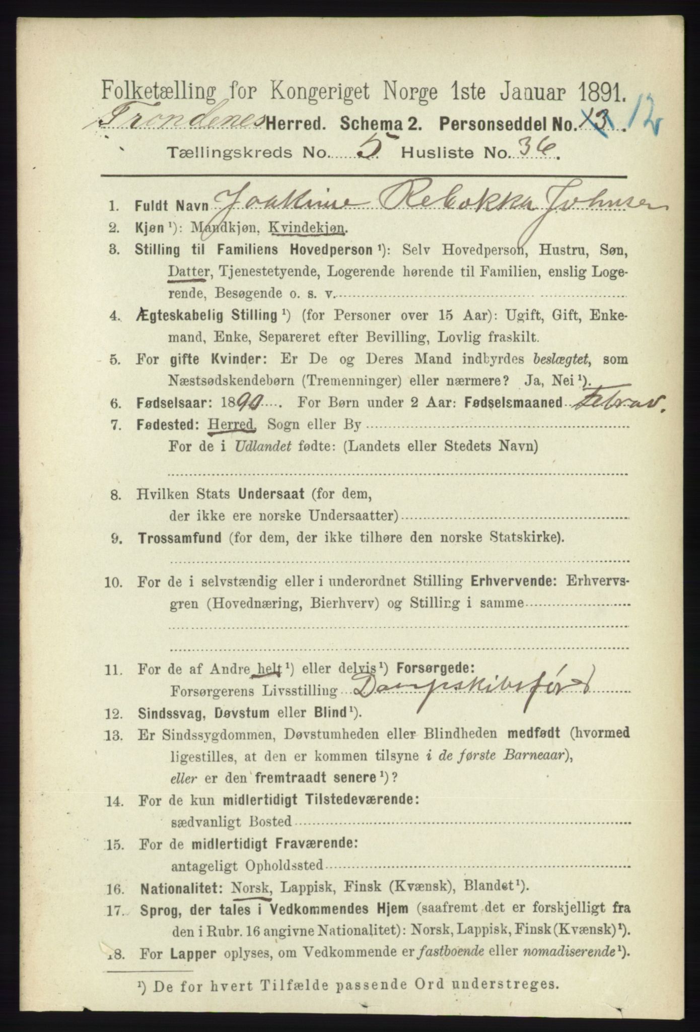 RA, 1891 census for 1914 Trondenes, 1891, p. 3104