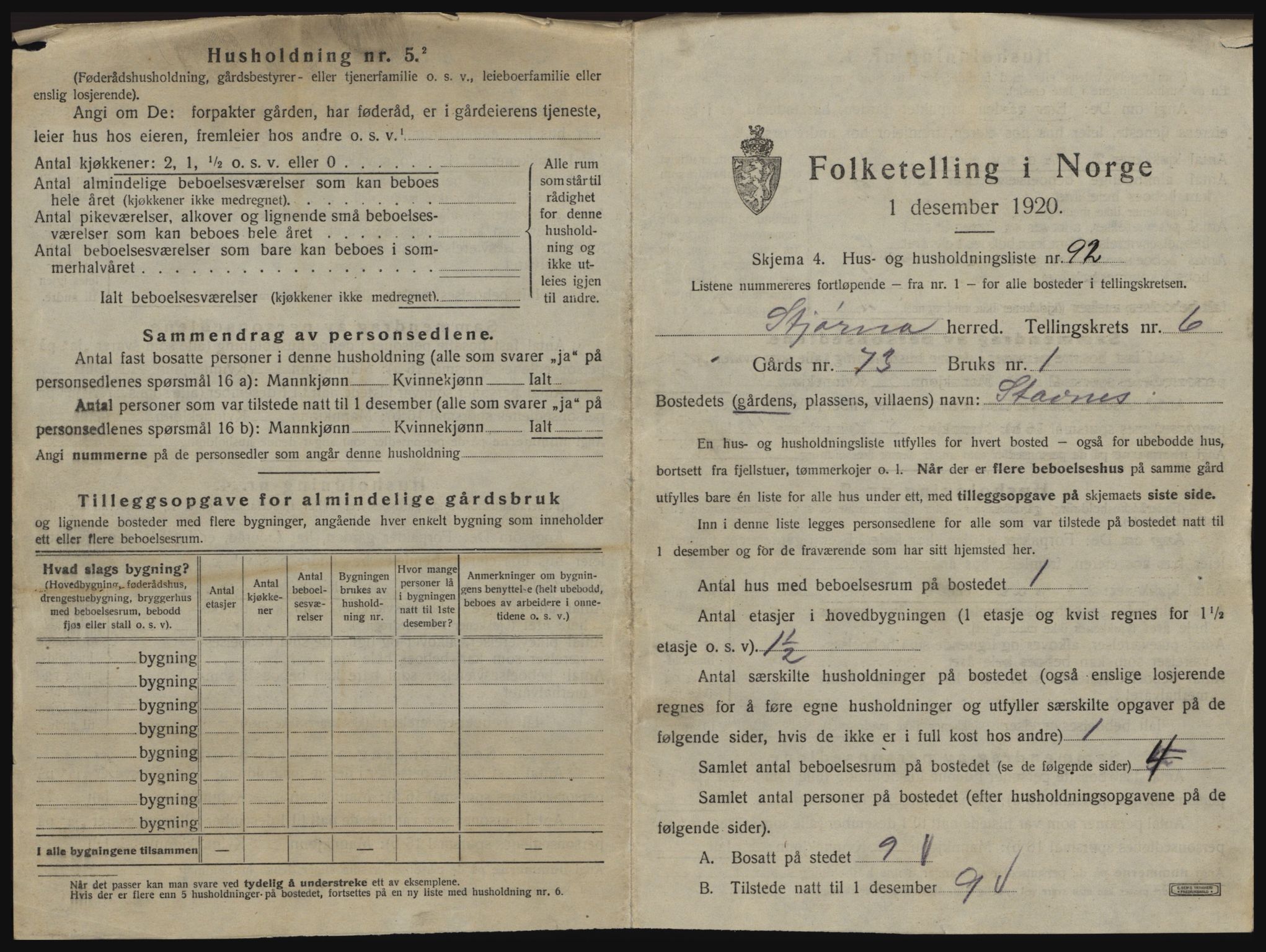 SAT, 1920 census for Stjørna, 1920, p. 938