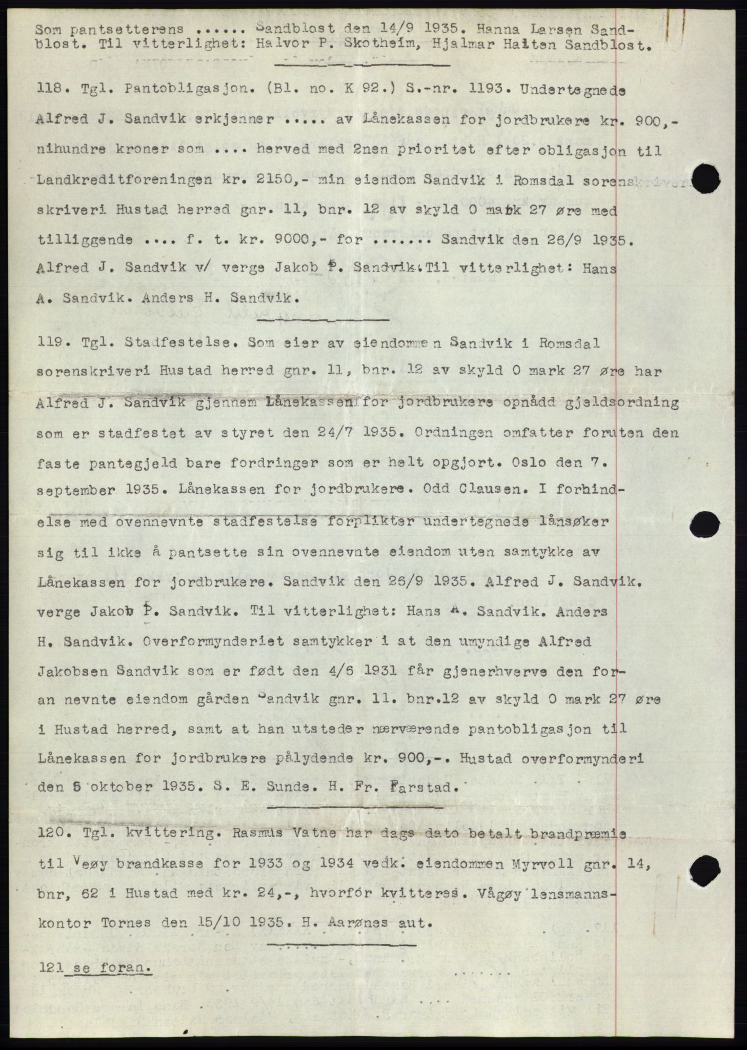 Romsdal sorenskriveri, AV/SAT-A-4149/1/2/2C/L0067: Mortgage book no. 61, 1935-1935, Deed date: 15.10.1935