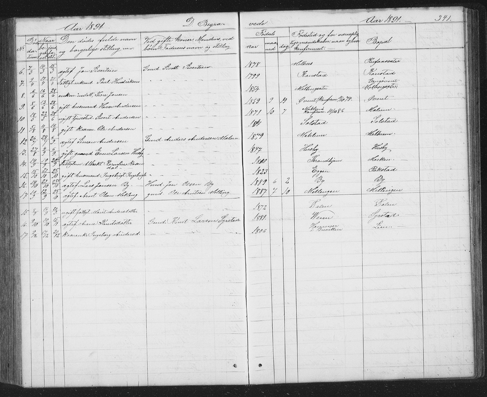 Ministerialprotokoller, klokkerbøker og fødselsregistre - Sør-Trøndelag, SAT/A-1456/667/L0798: Parish register (copy) no. 667C03, 1867-1929, p. 341