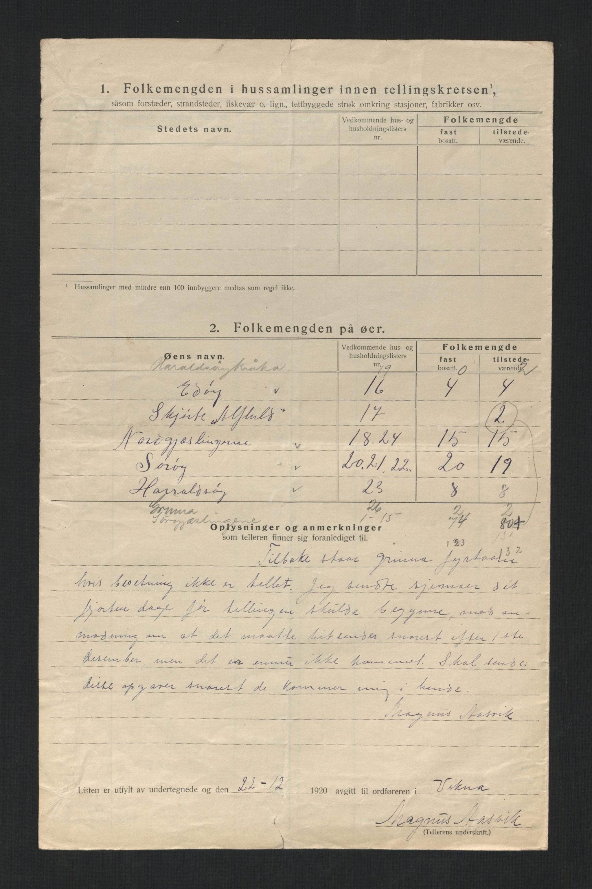 SAT, 1920 census for Vikna, 1920, p. 32