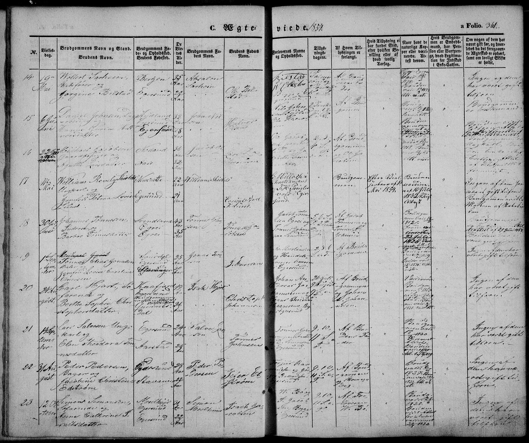 Eigersund sokneprestkontor, SAST/A-101807/S08/L0013: Parish register (official) no. A 12.2, 1850-1865, p. 361