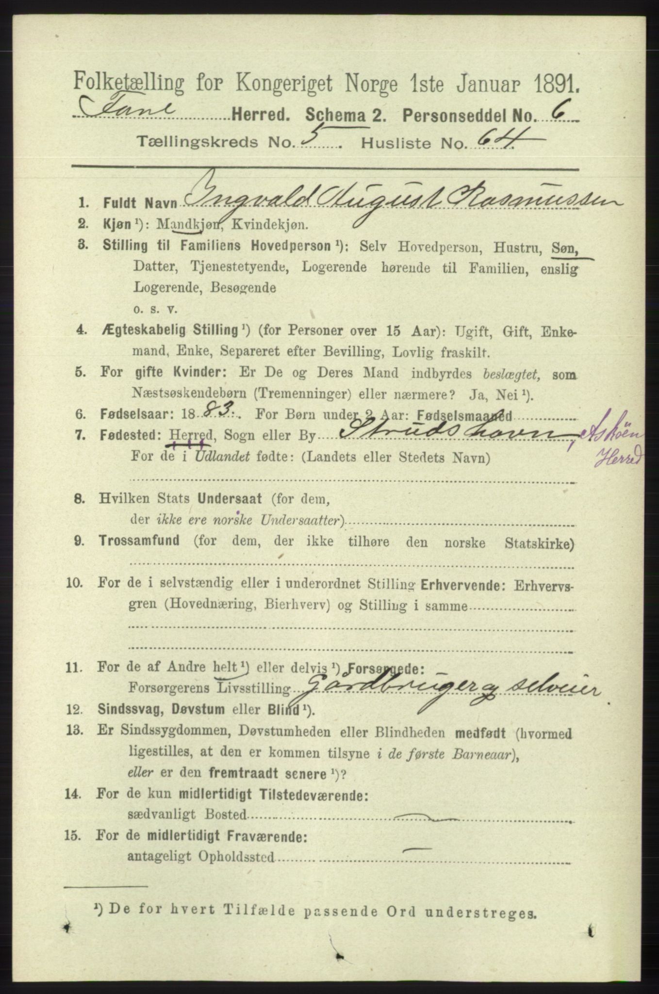 RA, 1891 census for 1249 Fana, 1891, p. 2501