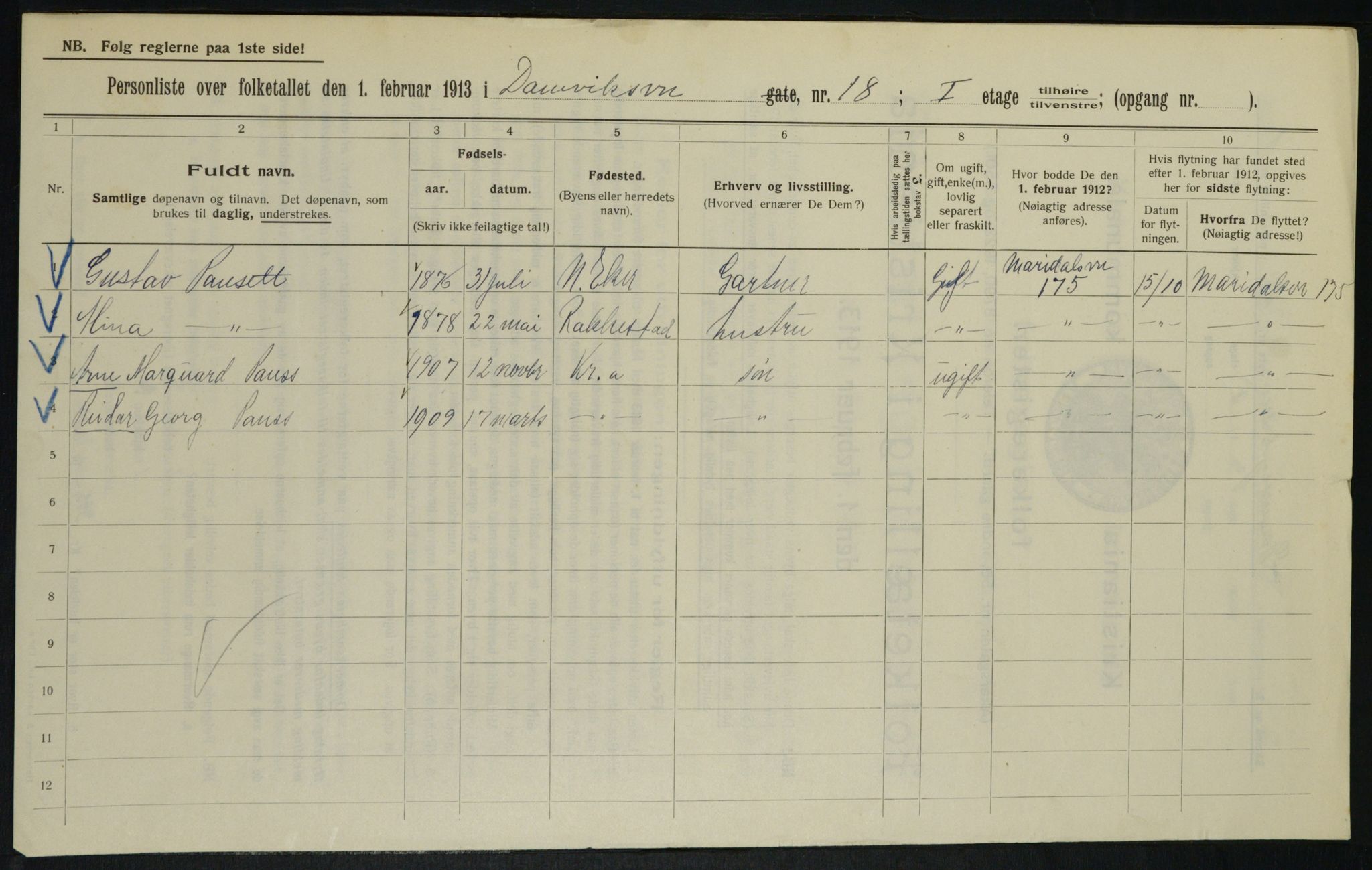 OBA, Municipal Census 1913 for Kristiania, 1913, p. 15378