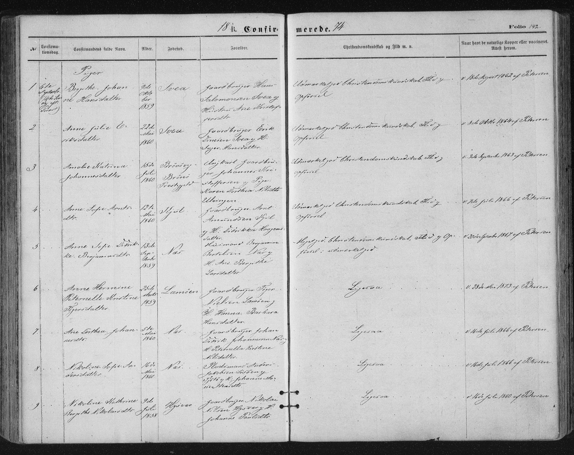 Ministerialprotokoller, klokkerbøker og fødselsregistre - Nordland, AV/SAT-A-1459/816/L0241: Parish register (official) no. 816A07, 1870-1885, p. 142