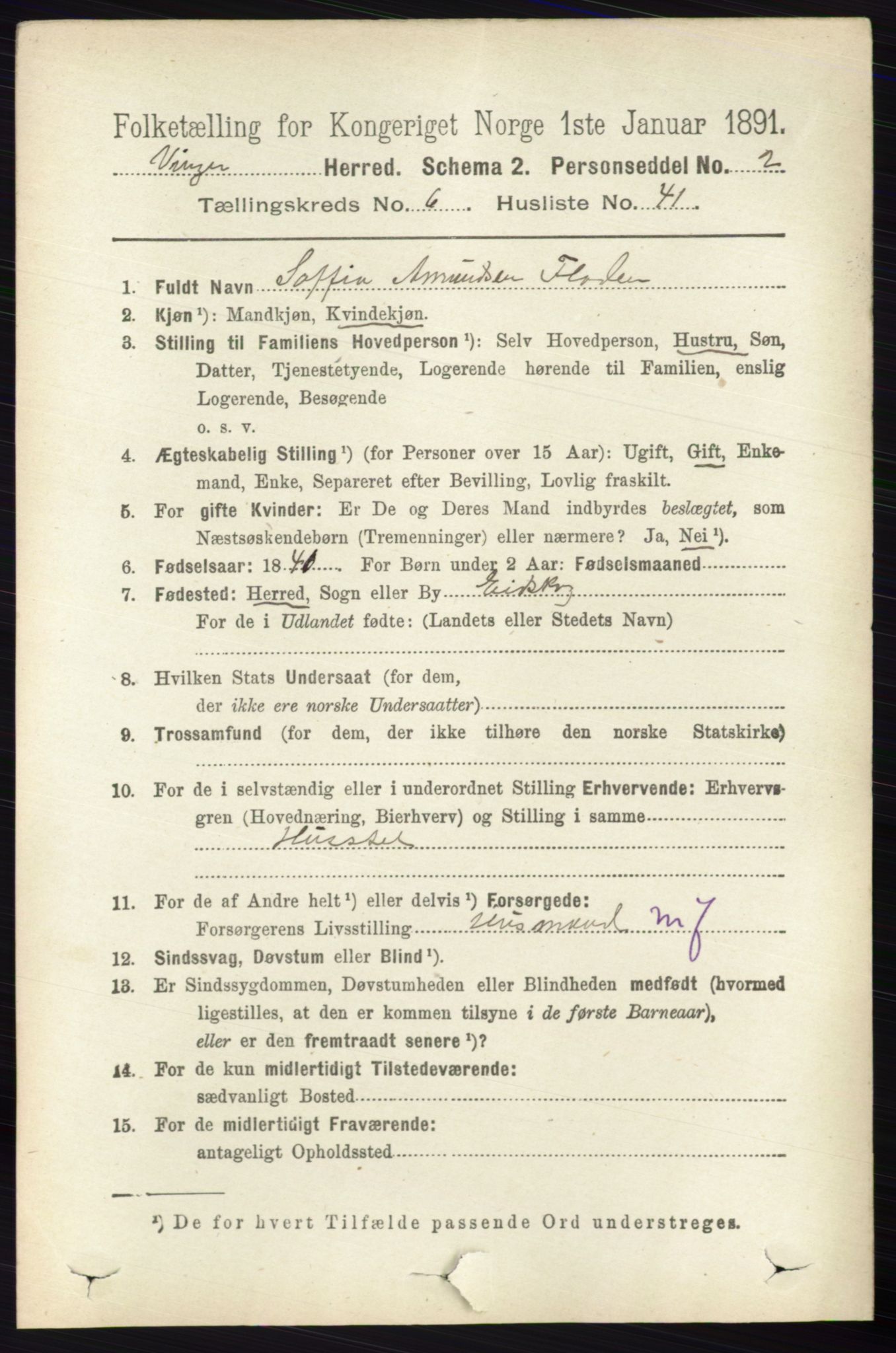 RA, 1891 census for 0421 Vinger, 1891, p. 2839